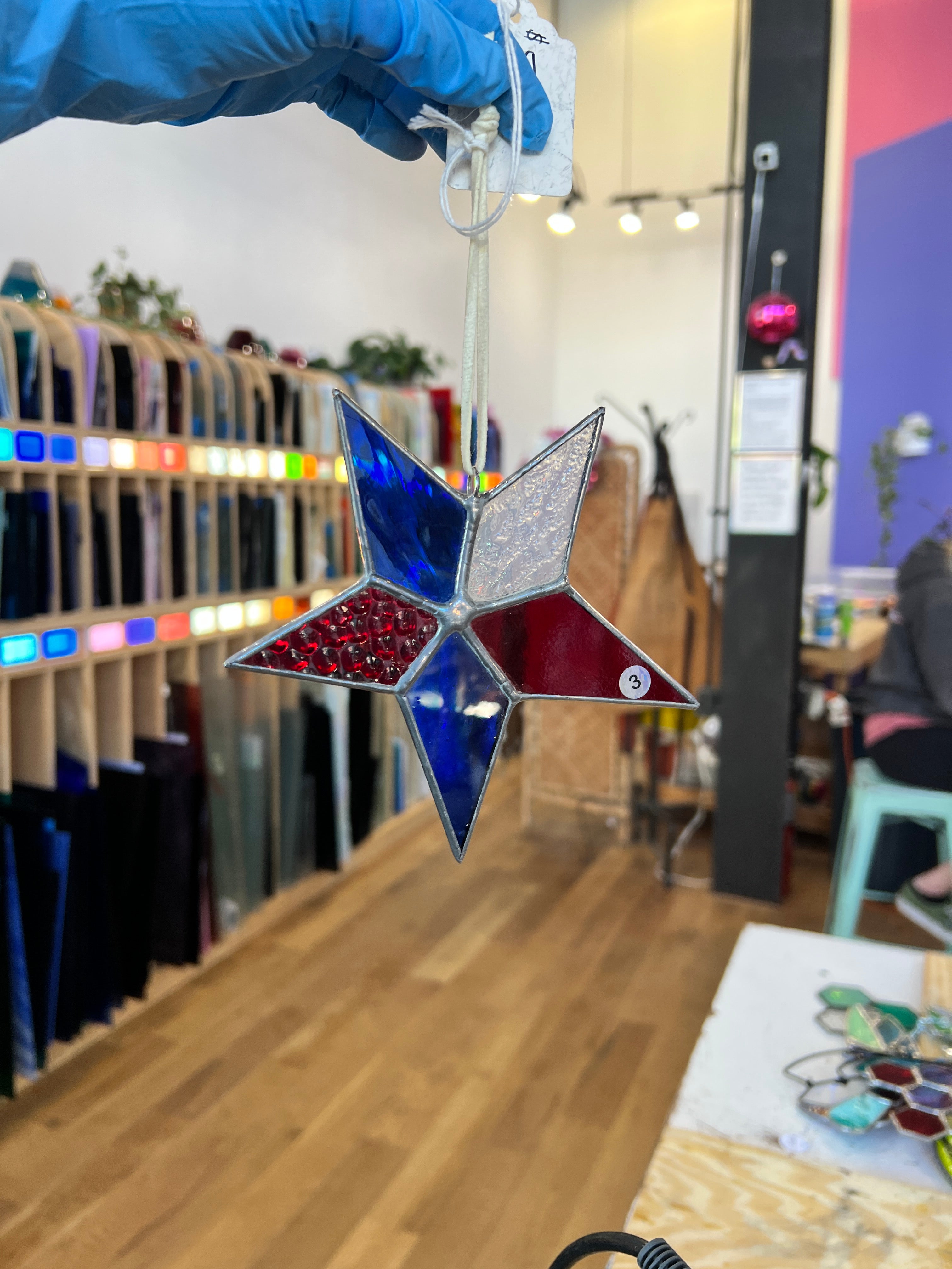 Stained Glass Red White & Blue Star 3 Colorado Glass Works