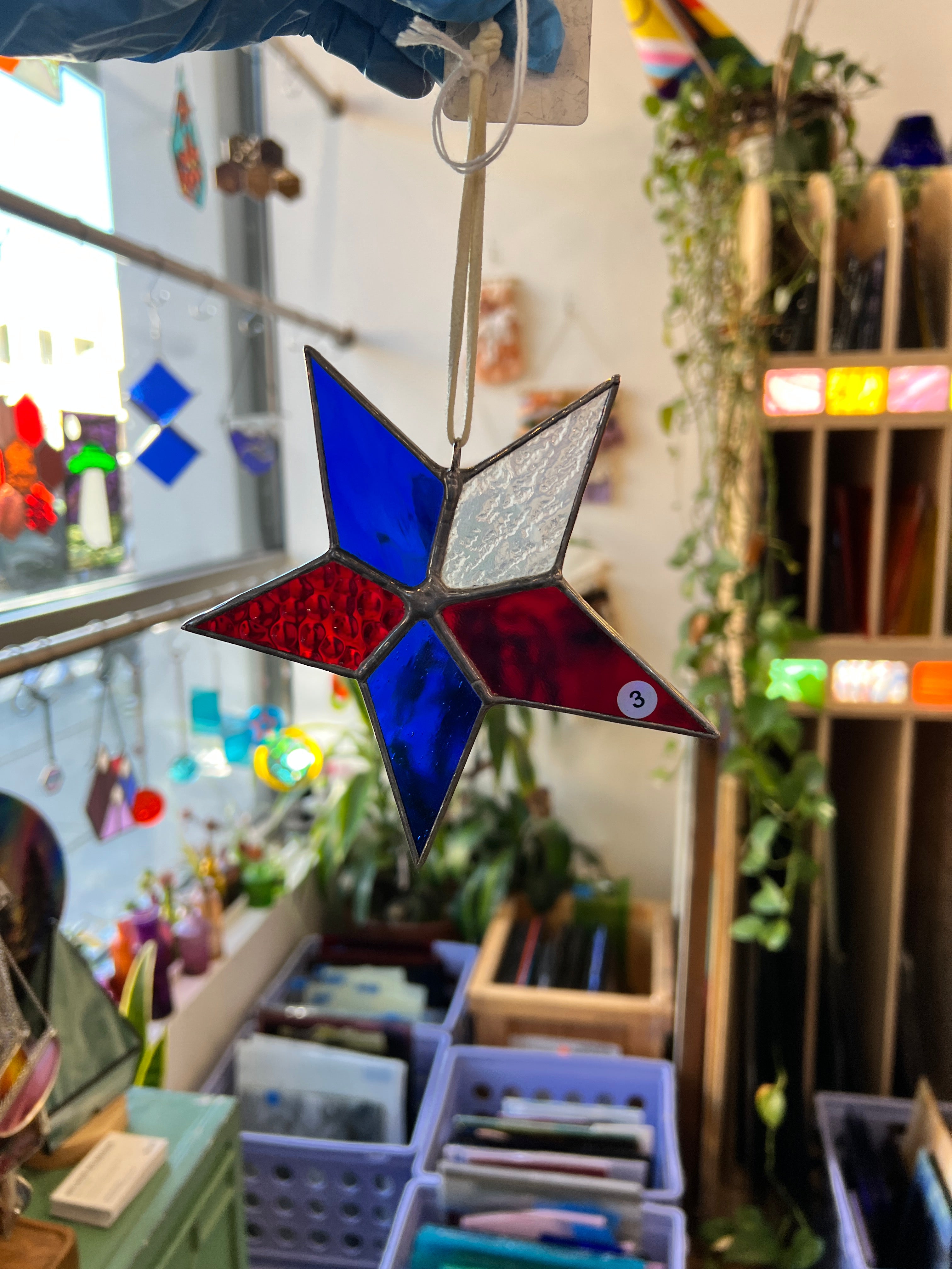 Stained Glass Red White & Blue Star 3 Colorado Glass Works