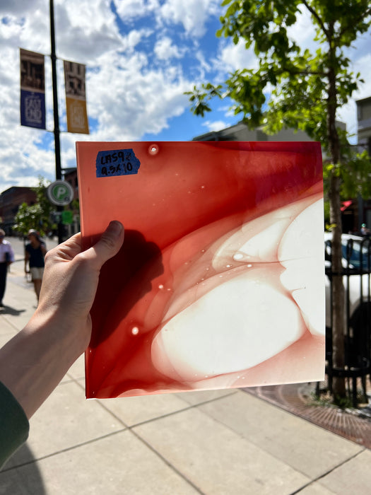 Lamberts Mouth Blown Red & White Opaque on Clear S54 Sheet Glass Colorado Glassworks   