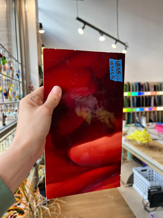 Lamberts Mouth Blown Red & White Opaque on Clear S54 Sheet Glass Colorado Glassworks LA56 (10.5x5.5in)  