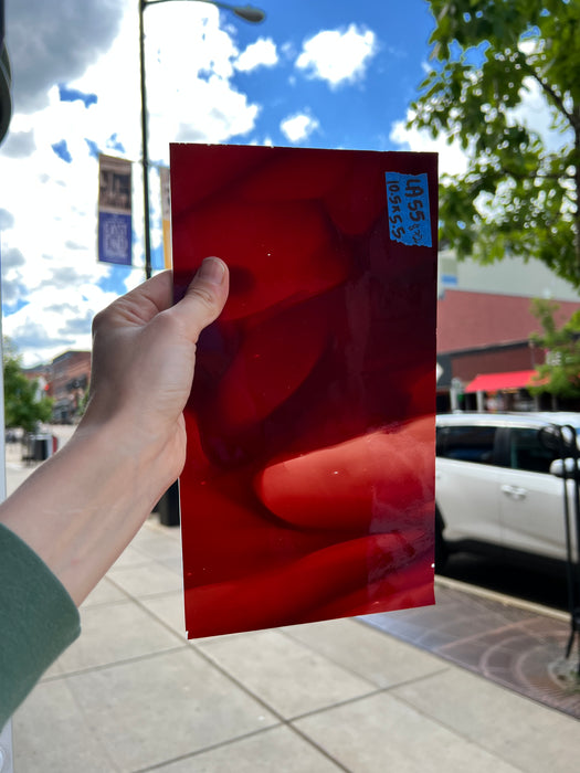 Lamberts Mouth Blown Red & White Opaque on Clear S54 Sheet Glass Colorado Glassworks   