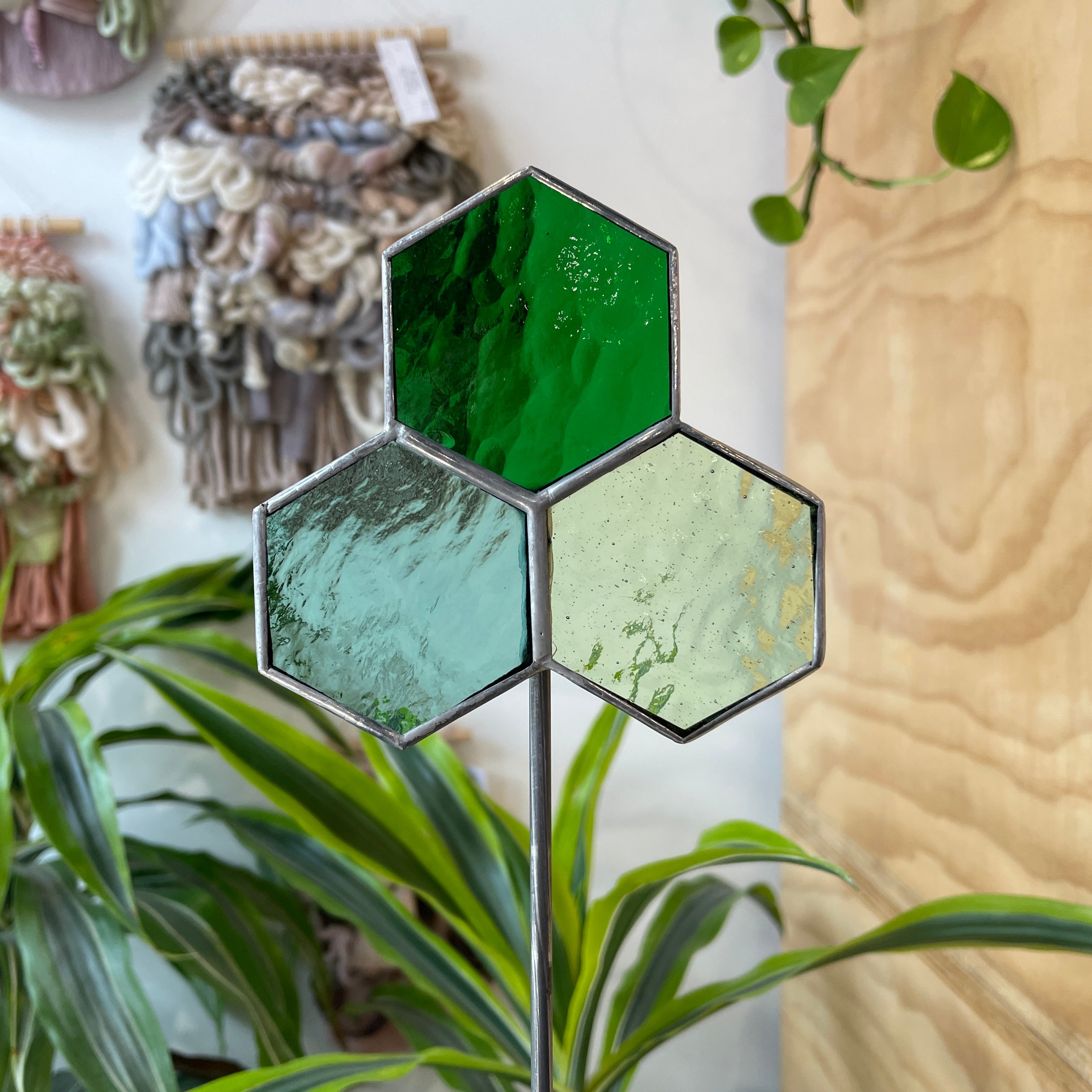 Green Honeycomb Plant Stake Colorado Glass Works