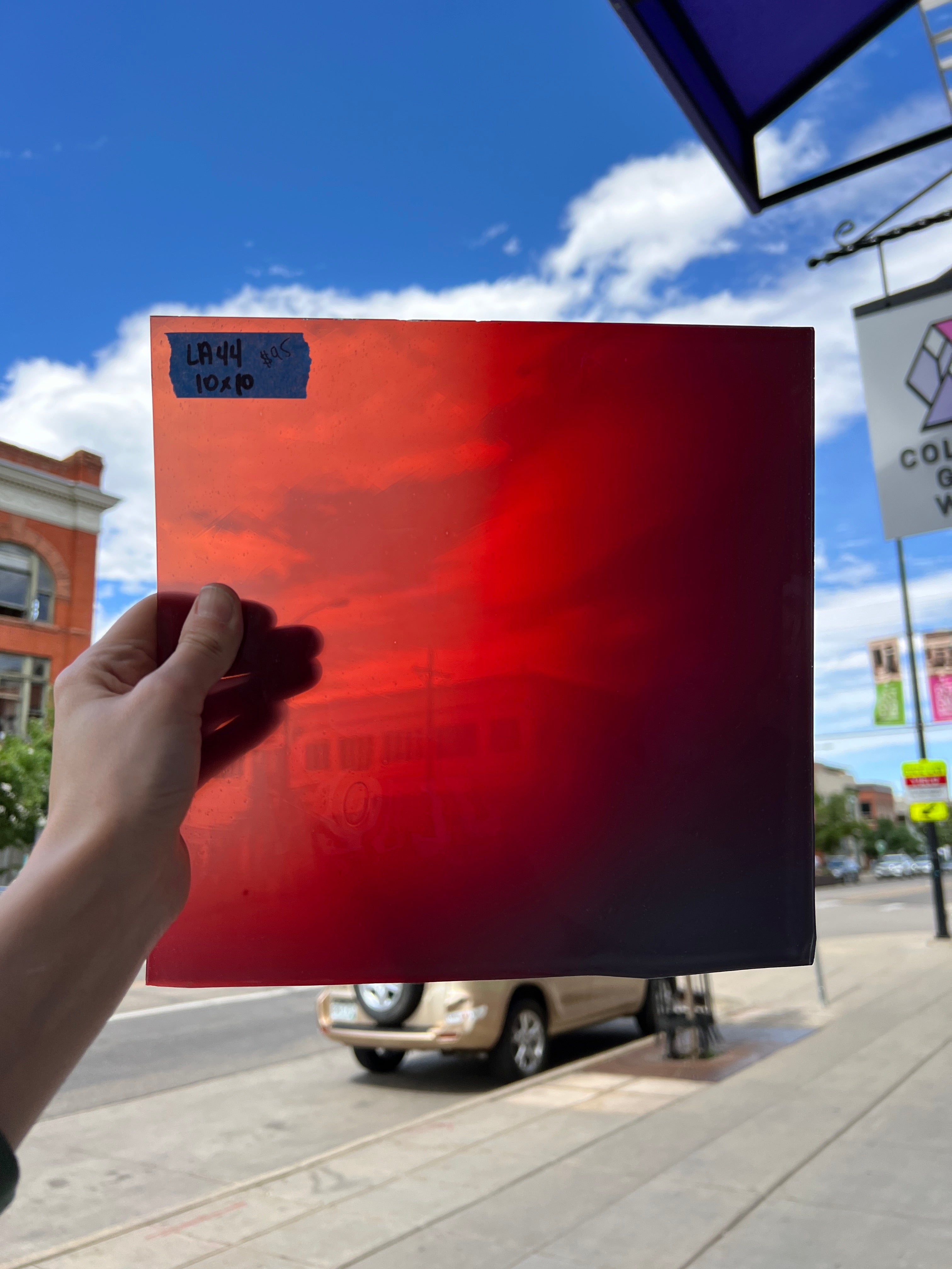 Lamberts Mouth Blown Red Gradient on Clear Specialty Sheet Sheet Glass Colorado Glassworks   