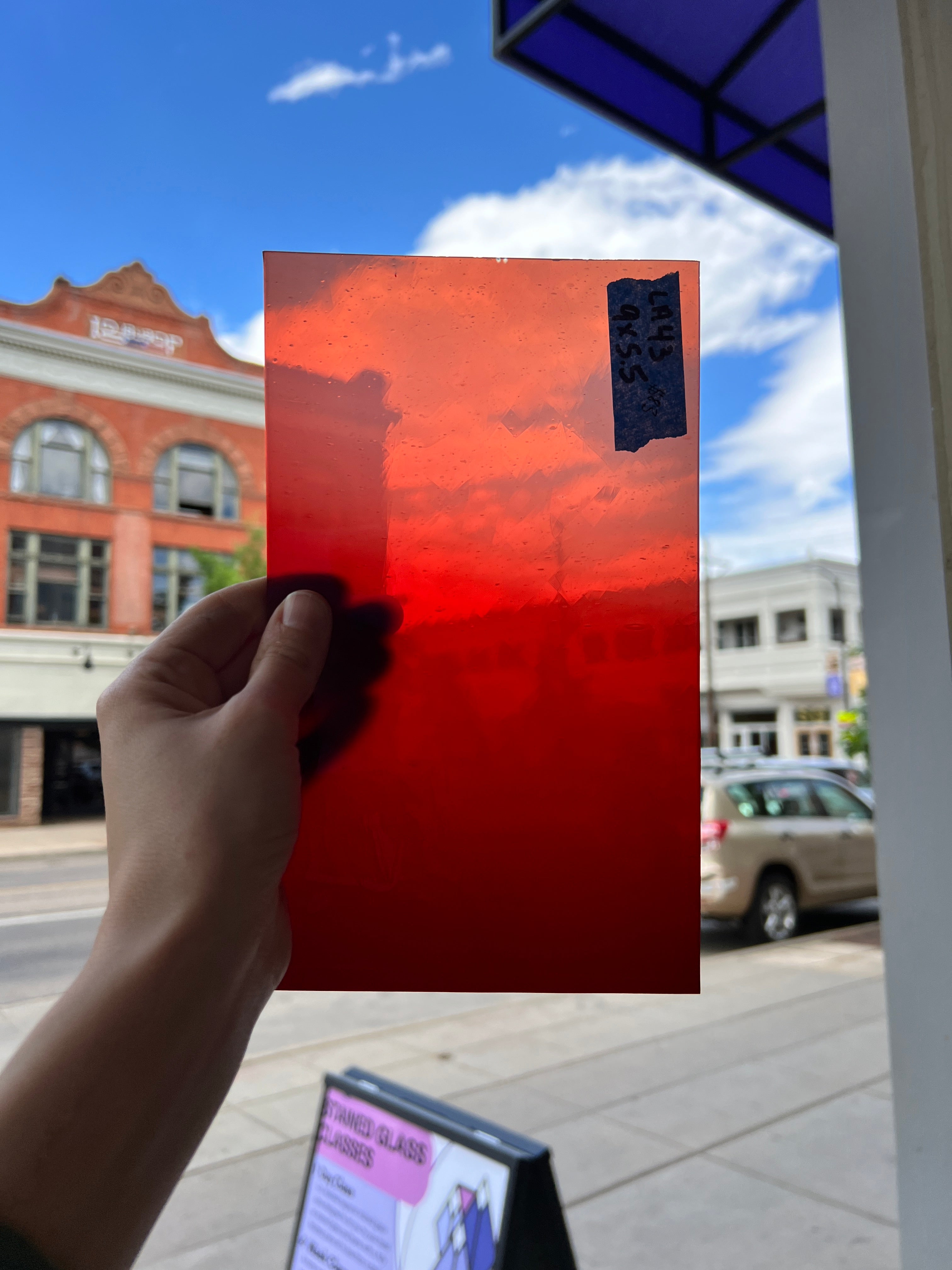 Lamberts Mouth Blown Red Gradient on Clear Specialty Sheet Sheet Glass Colorado Glassworks   