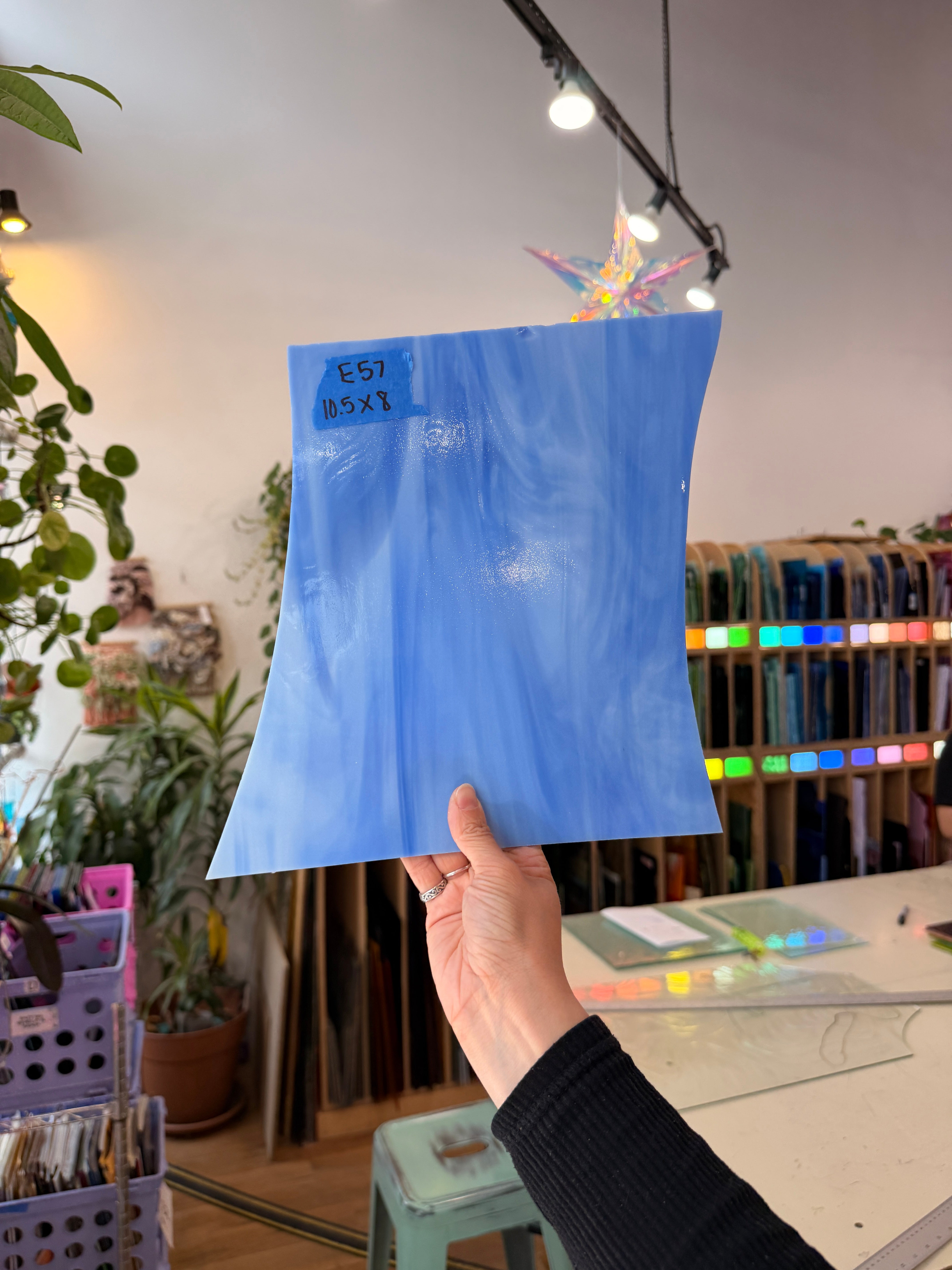 Blue White Wispy Vintage Spectrum Sheet Glass Bullseye