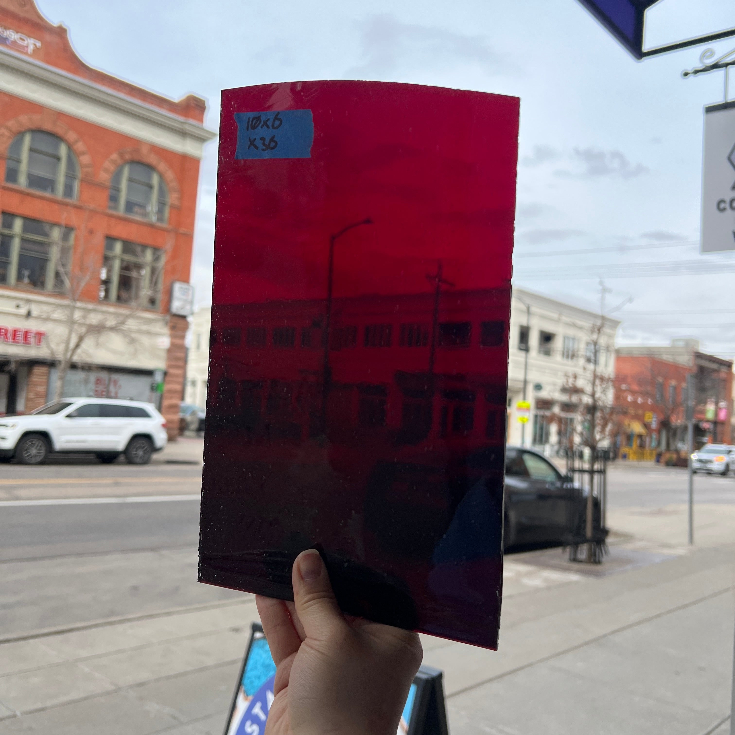 Red on Clear Misc. Flash Glass Sheet Glass Colorado Glassworks 10x6in (UNK-01527341)