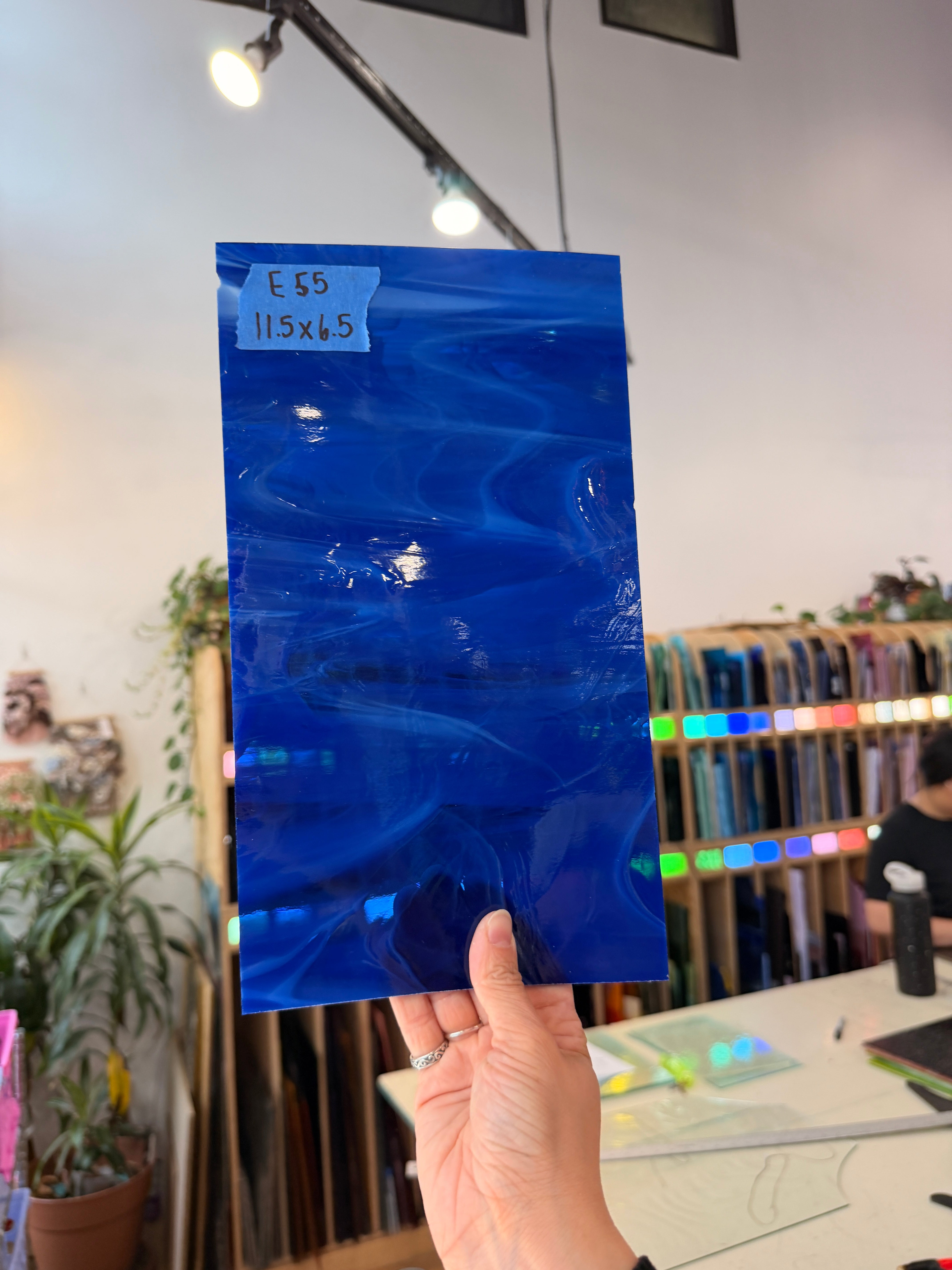 Dark Blue White Wispy Vintage Spectrum Sheet Glass Colorado Glassworks