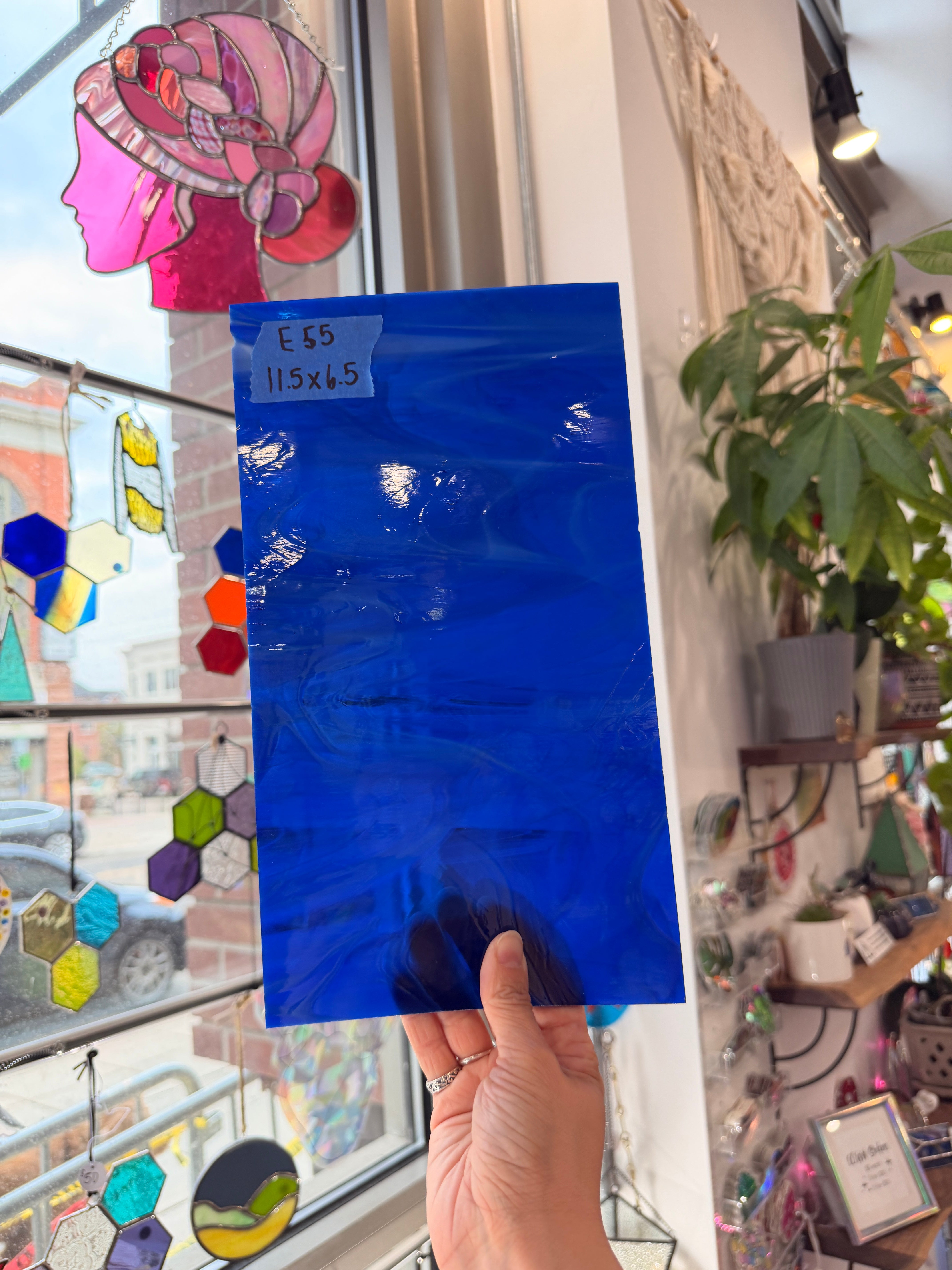 Dark Blue White Wispy Vintage Spectrum Sheet Glass Colorado Glassworks