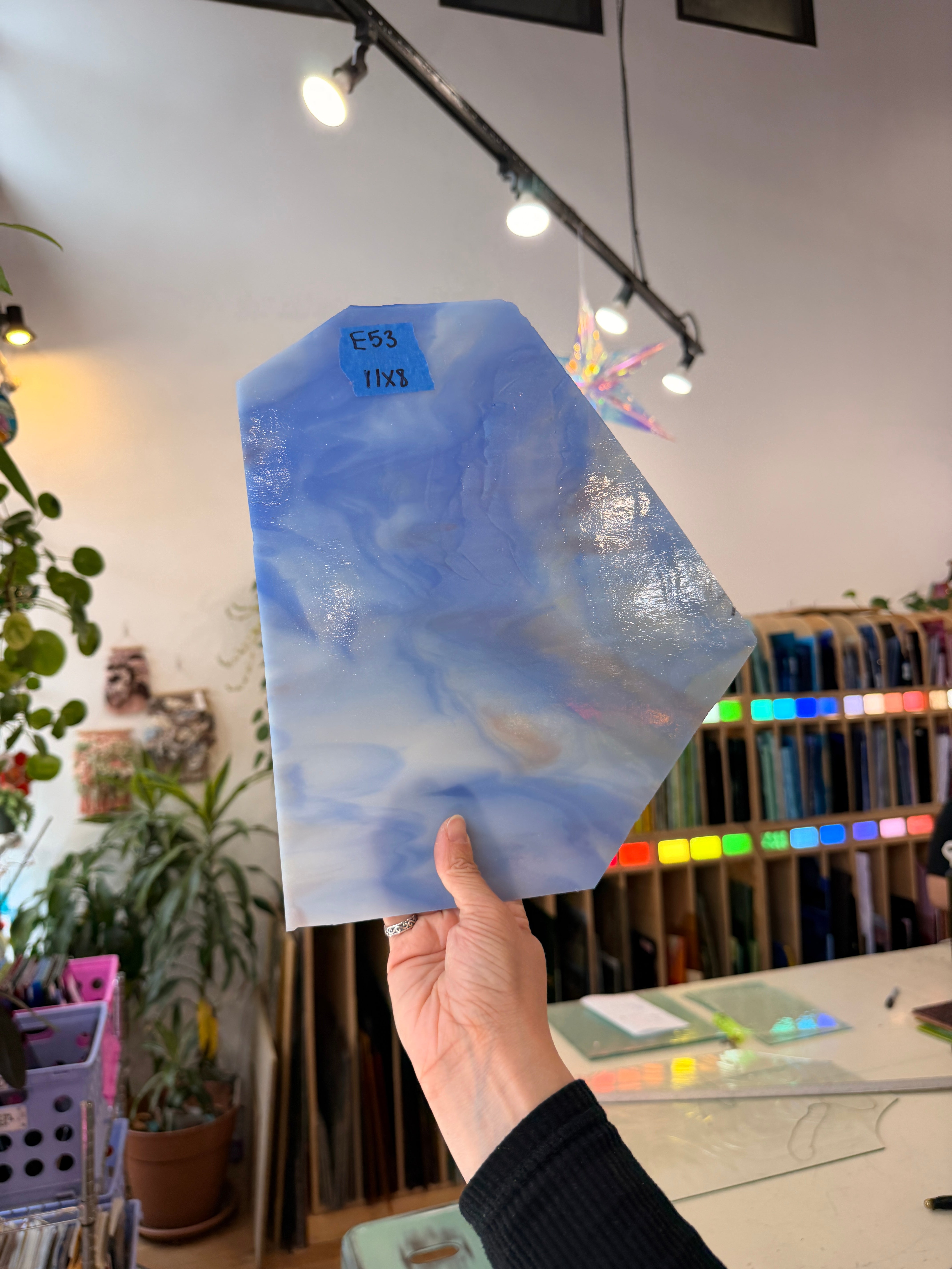 Blue White Wispy Tan Kokomo Sheet Glass Colorado Glassworks