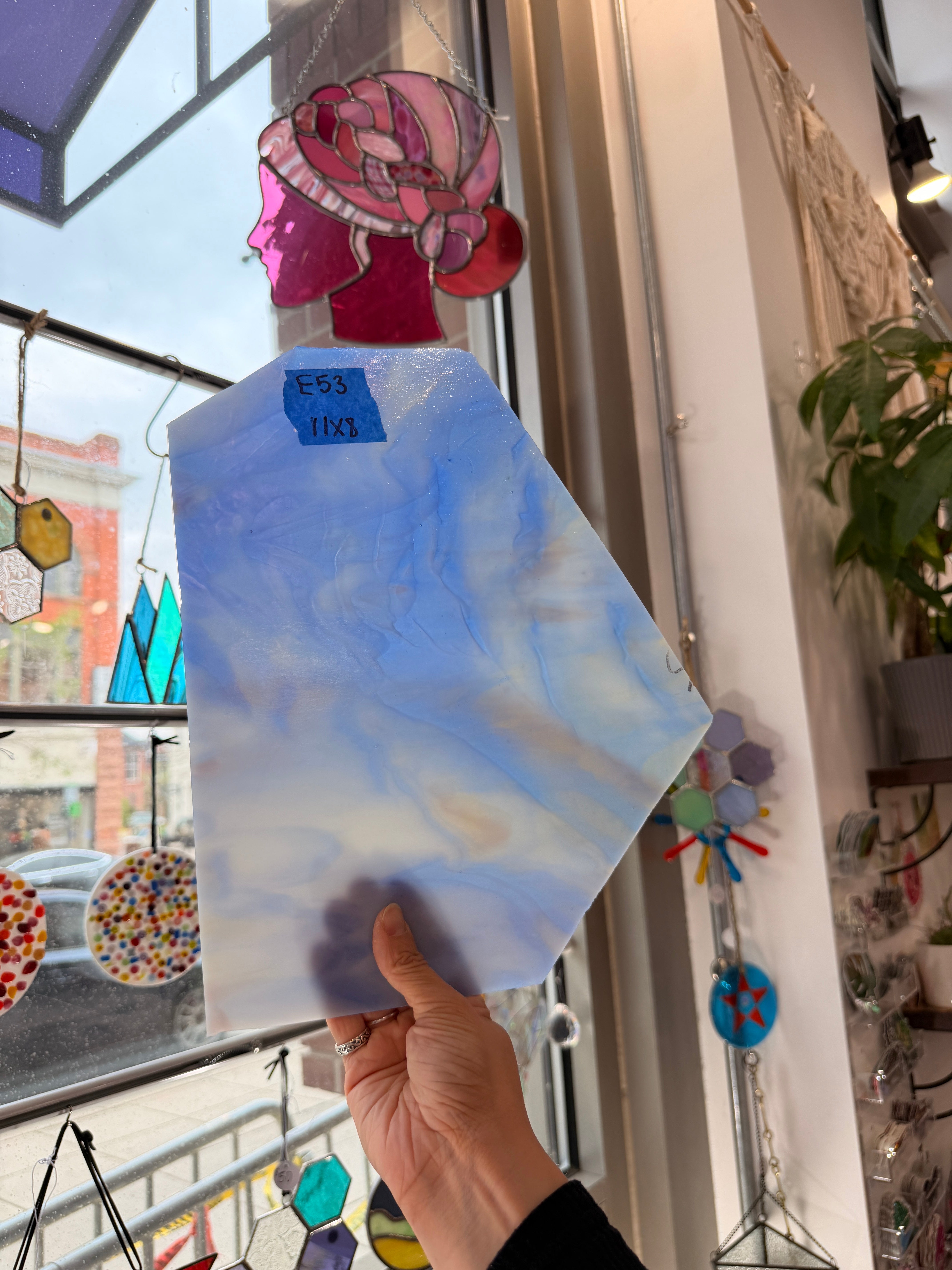 Blue White Wispy Tan Kokomo Sheet Glass Colorado Glassworks