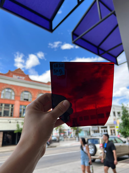 Lamberts Mouth Blown Red on Green Variegated SV158 Sheet Glass Colorado Glassworks   