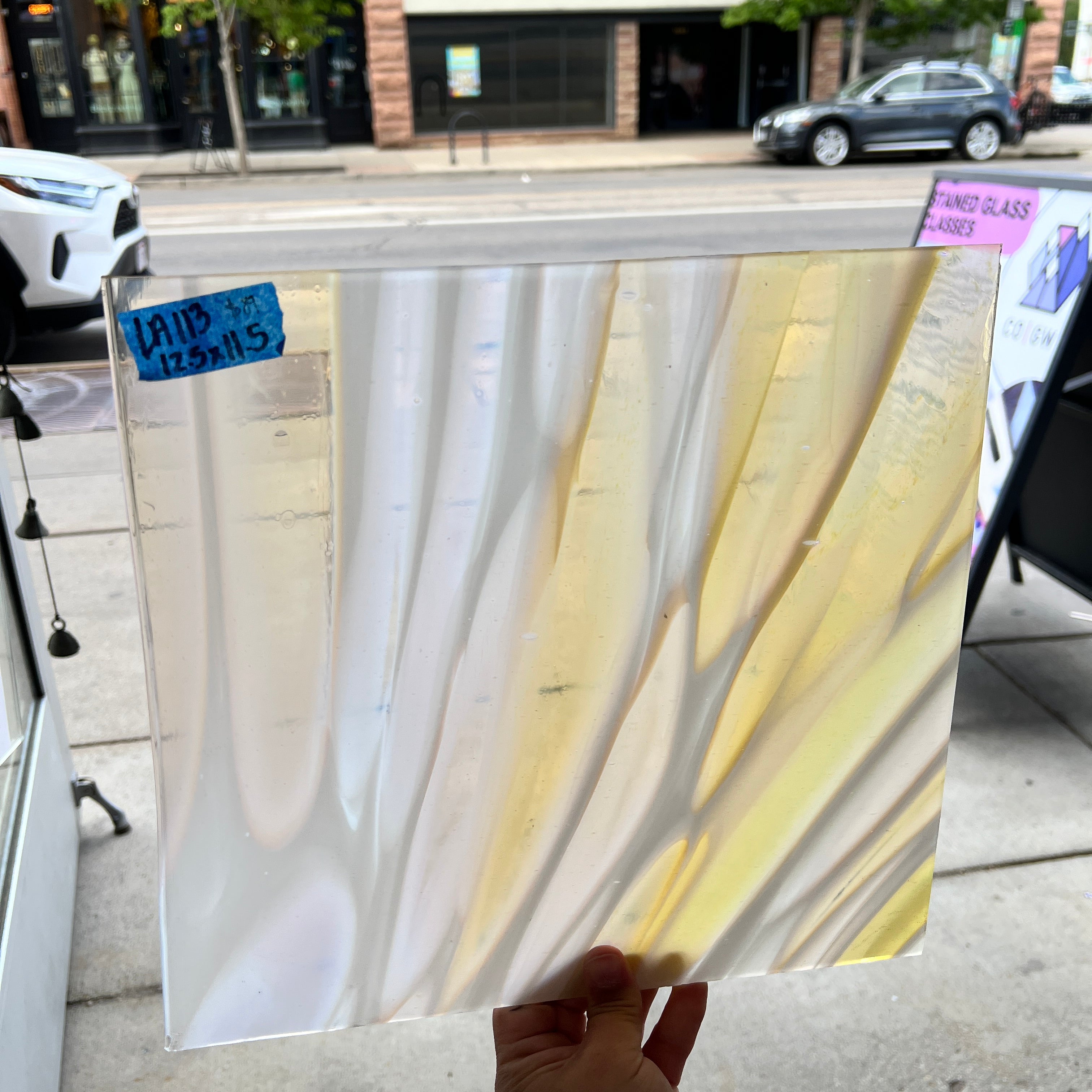Lamberts Mouth Blown Special Yellow Opaque on Clear (Flash Glass) S12 Sheet Glass Colorado Glassworks   