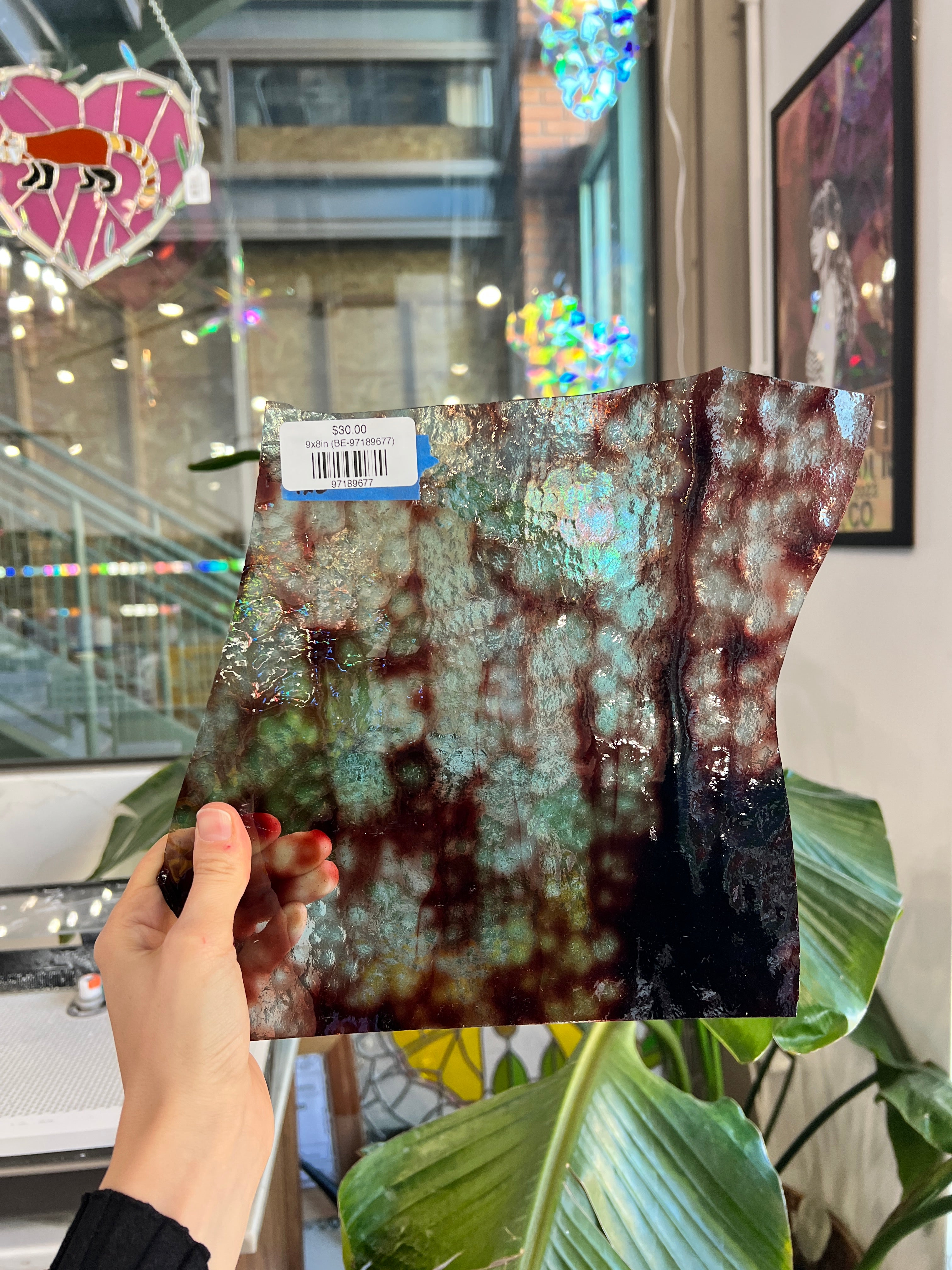 Red Clear Mottled Vintage Bullseye Sheet Glass Colorado Glassworks 9x8in (BE-97189677)