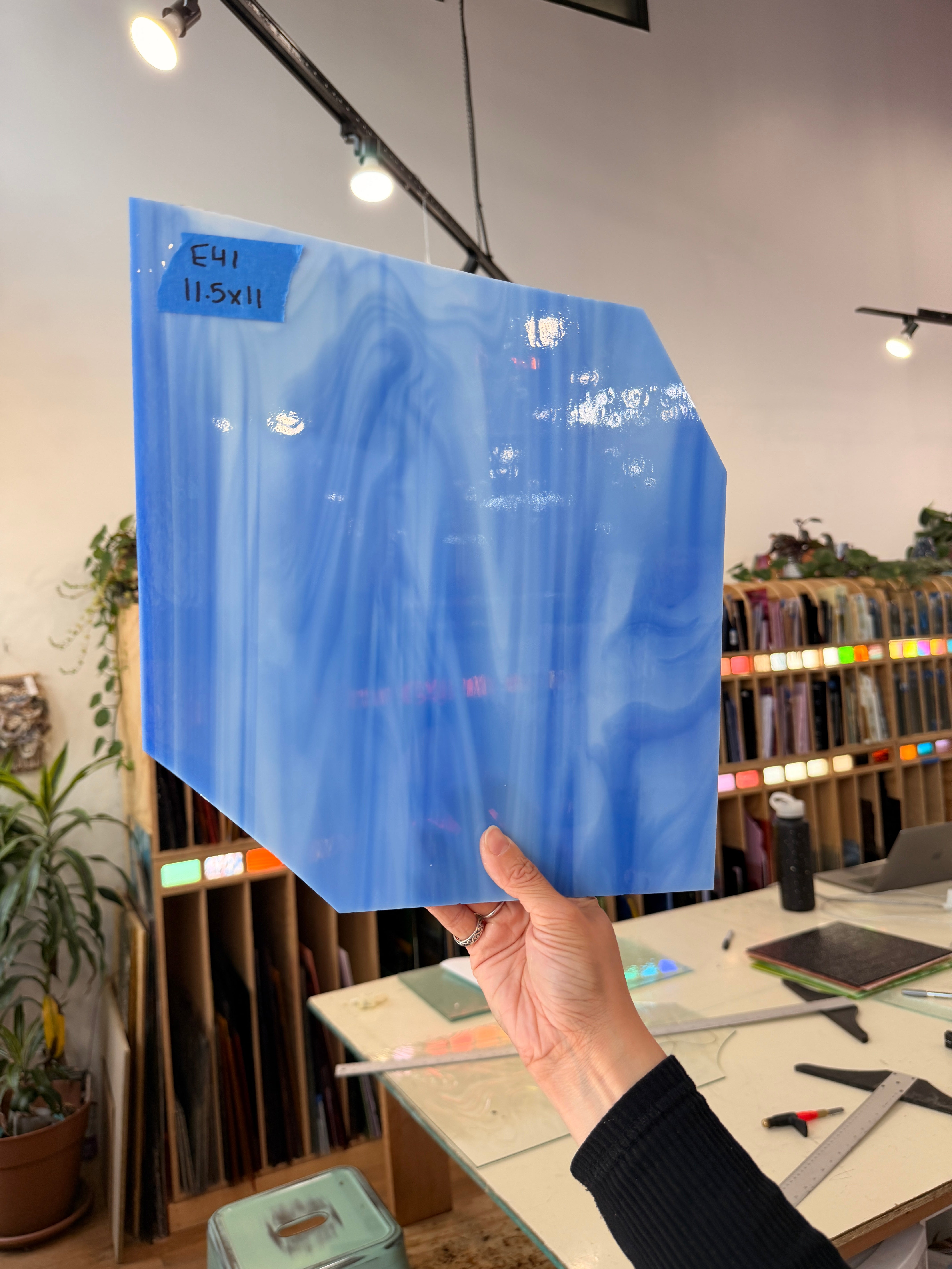 Blue White Wispy Vintage Spectrum Sheet Glass Bullseye