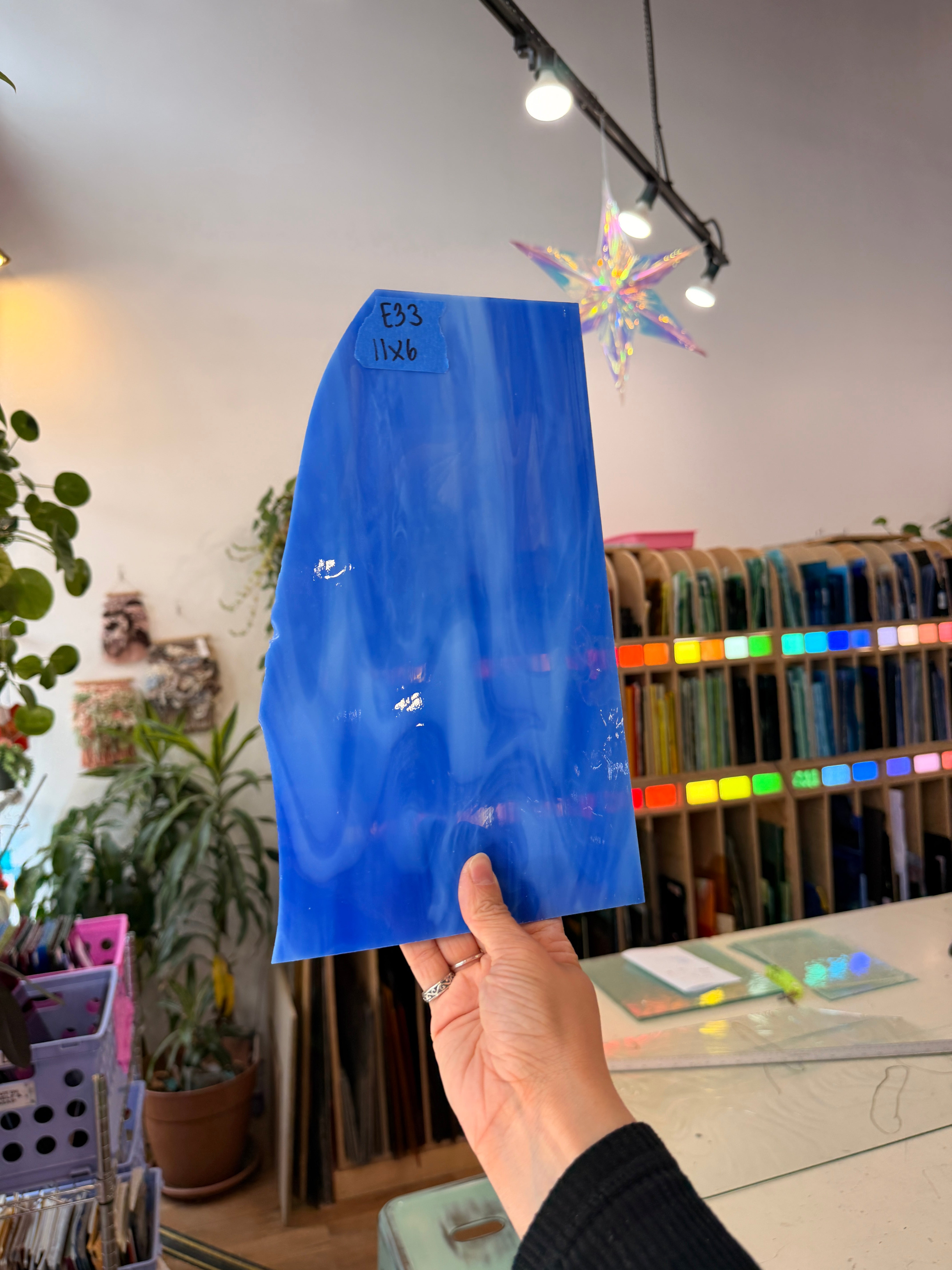 Dark Blue White Wispy Vintage Spectrum Sheet Glass Colorado Glassworks