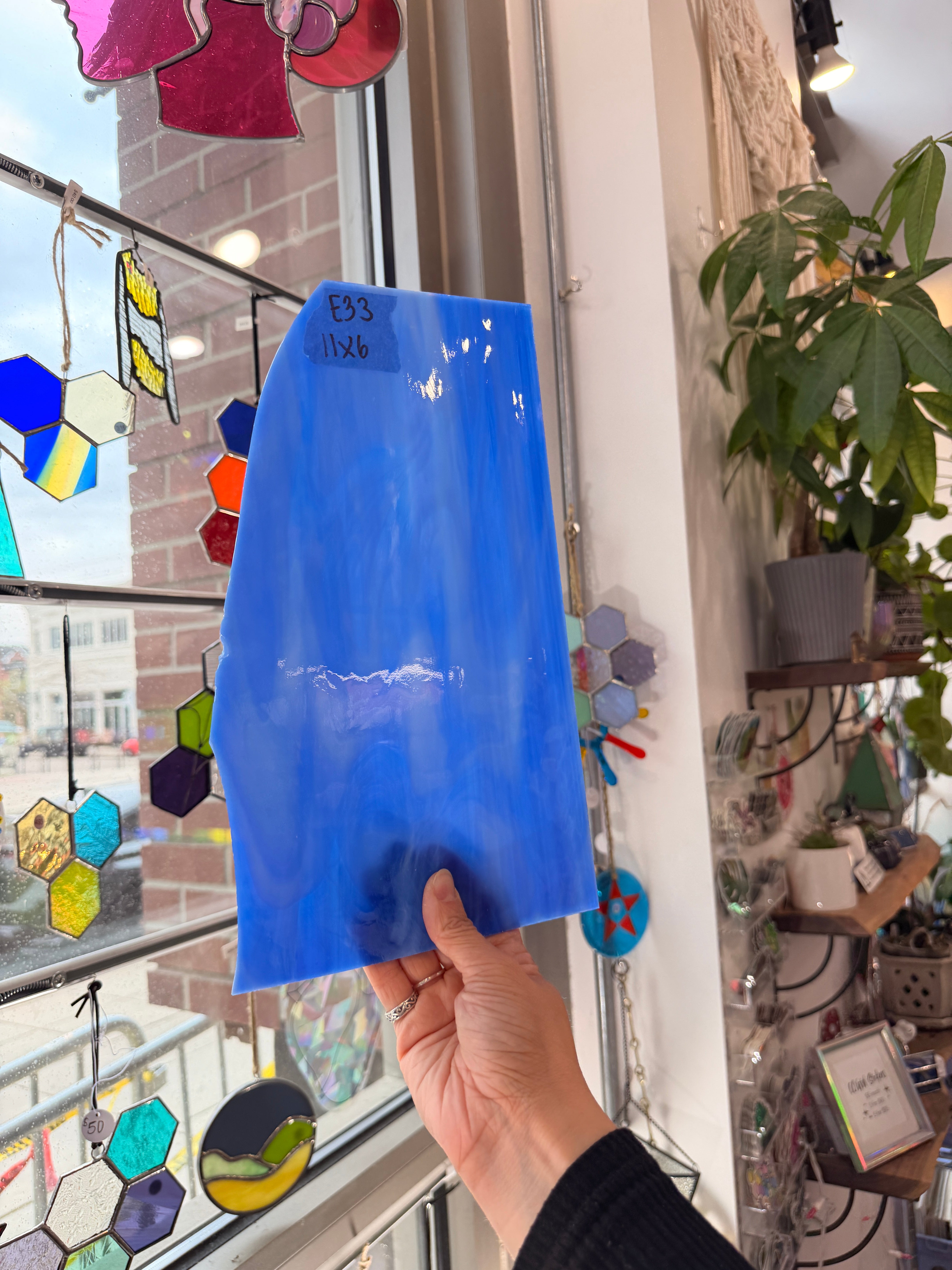 Dark Blue White Wispy Vintage Spectrum Sheet Glass Colorado Glassworks