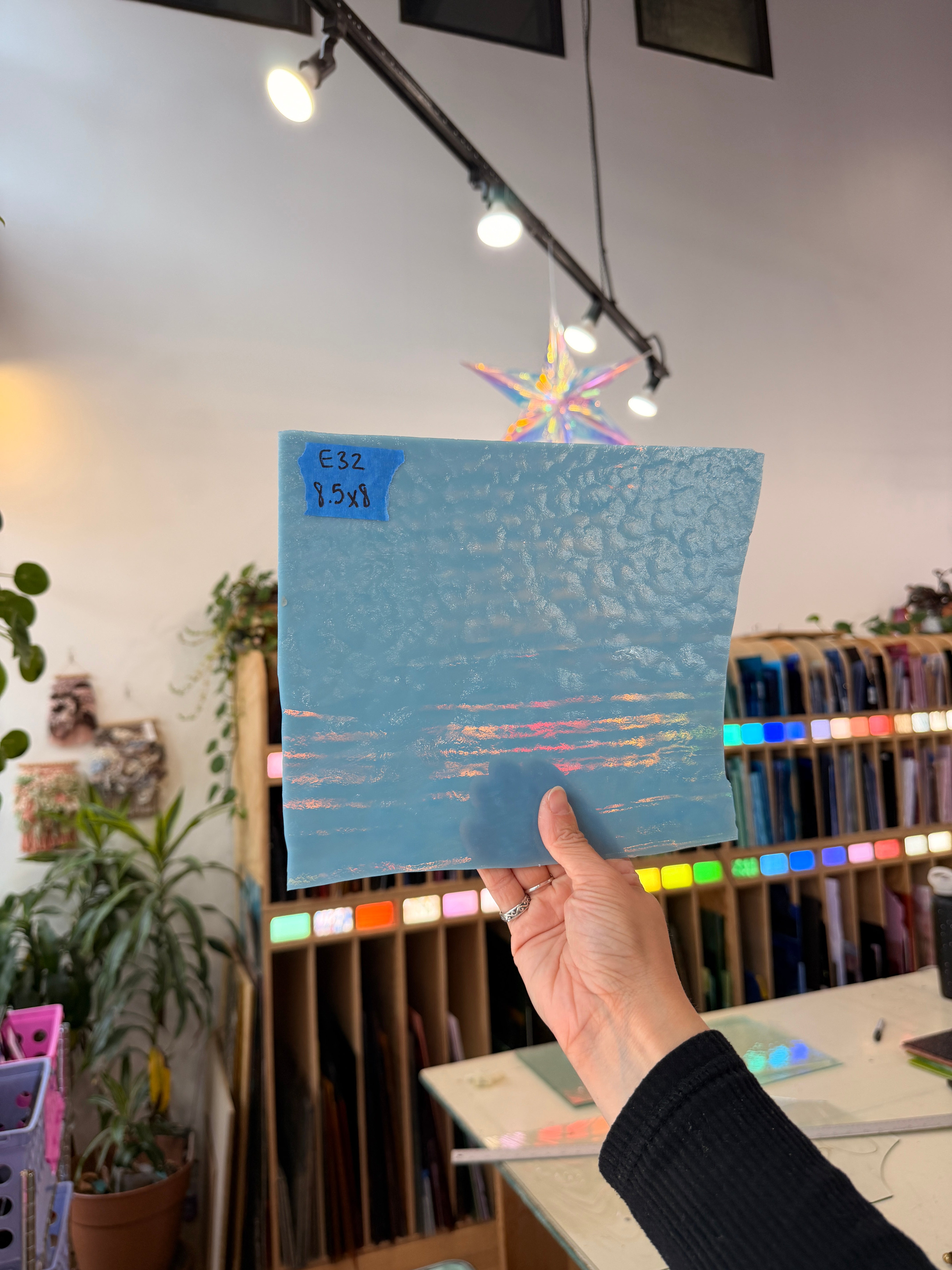 Vintage Baby Blue Opal Bullseye Sheet Glass Colorado Glassworks E32 (8x8.5in)