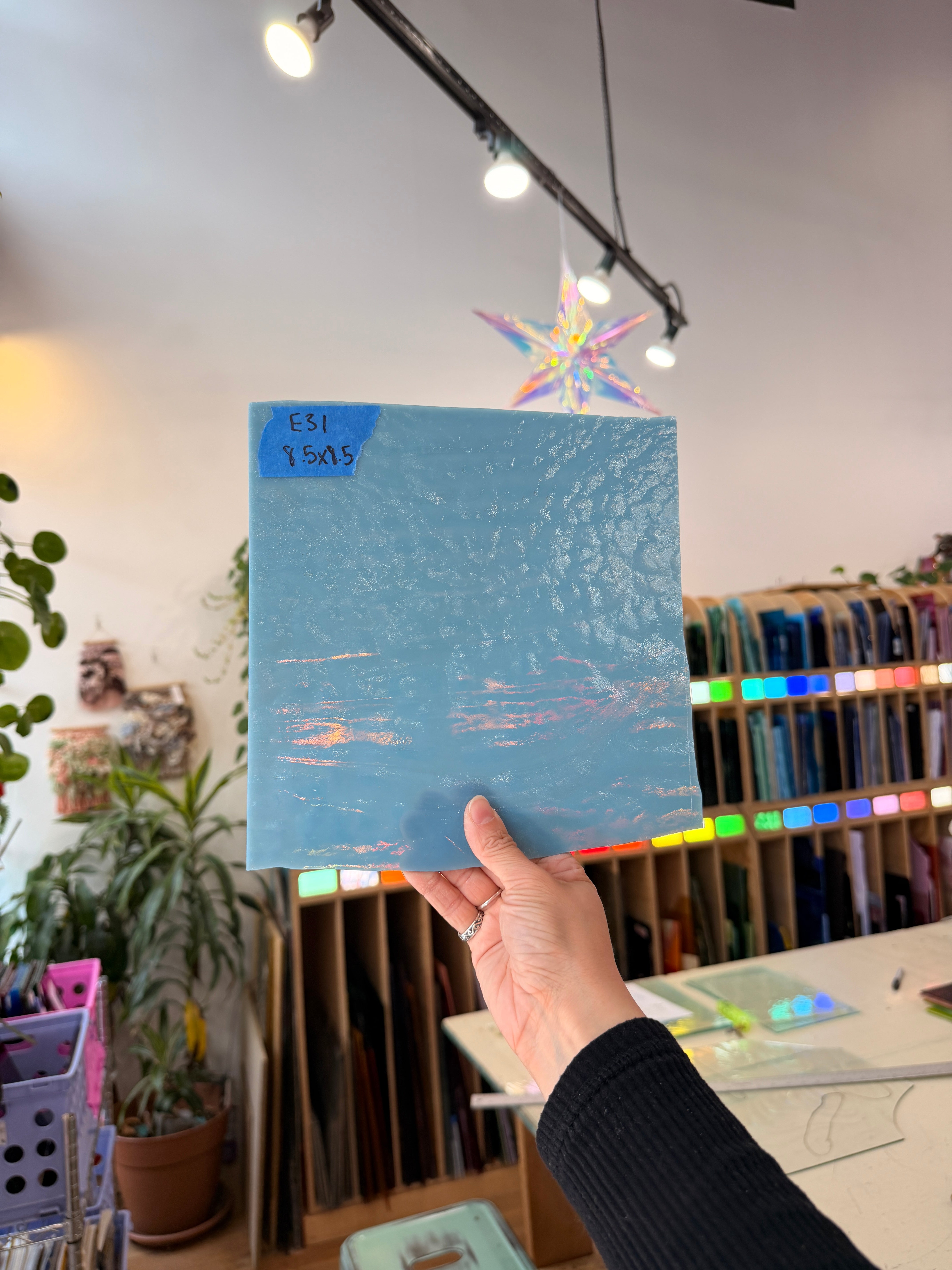 Vintage Baby Blue Opal Bullseye Sheet Glass Colorado Glassworks E31 (8.5x8.5in)