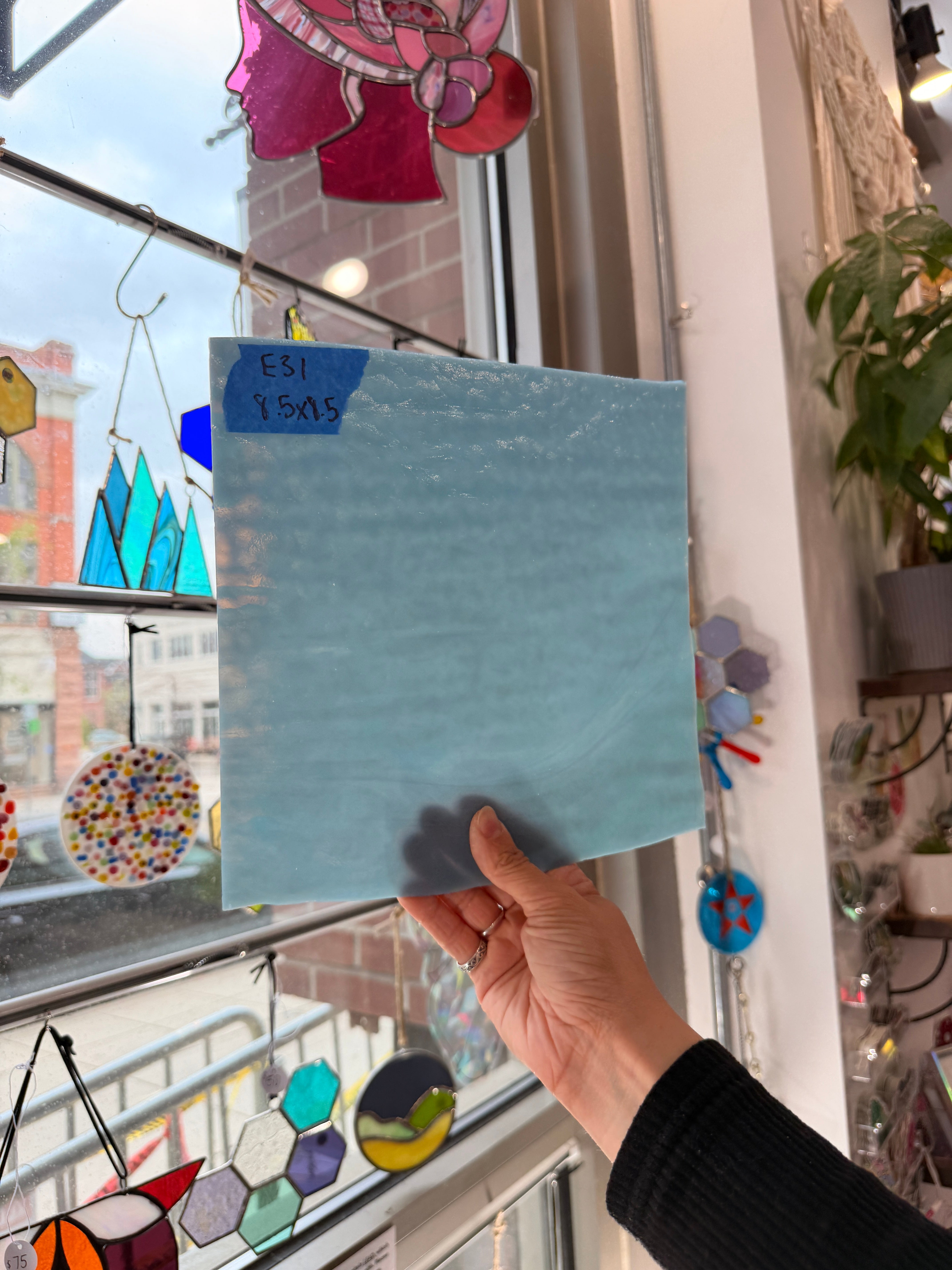 Vintage Baby Blue Opal Bullseye Sheet Glass Colorado Glassworks