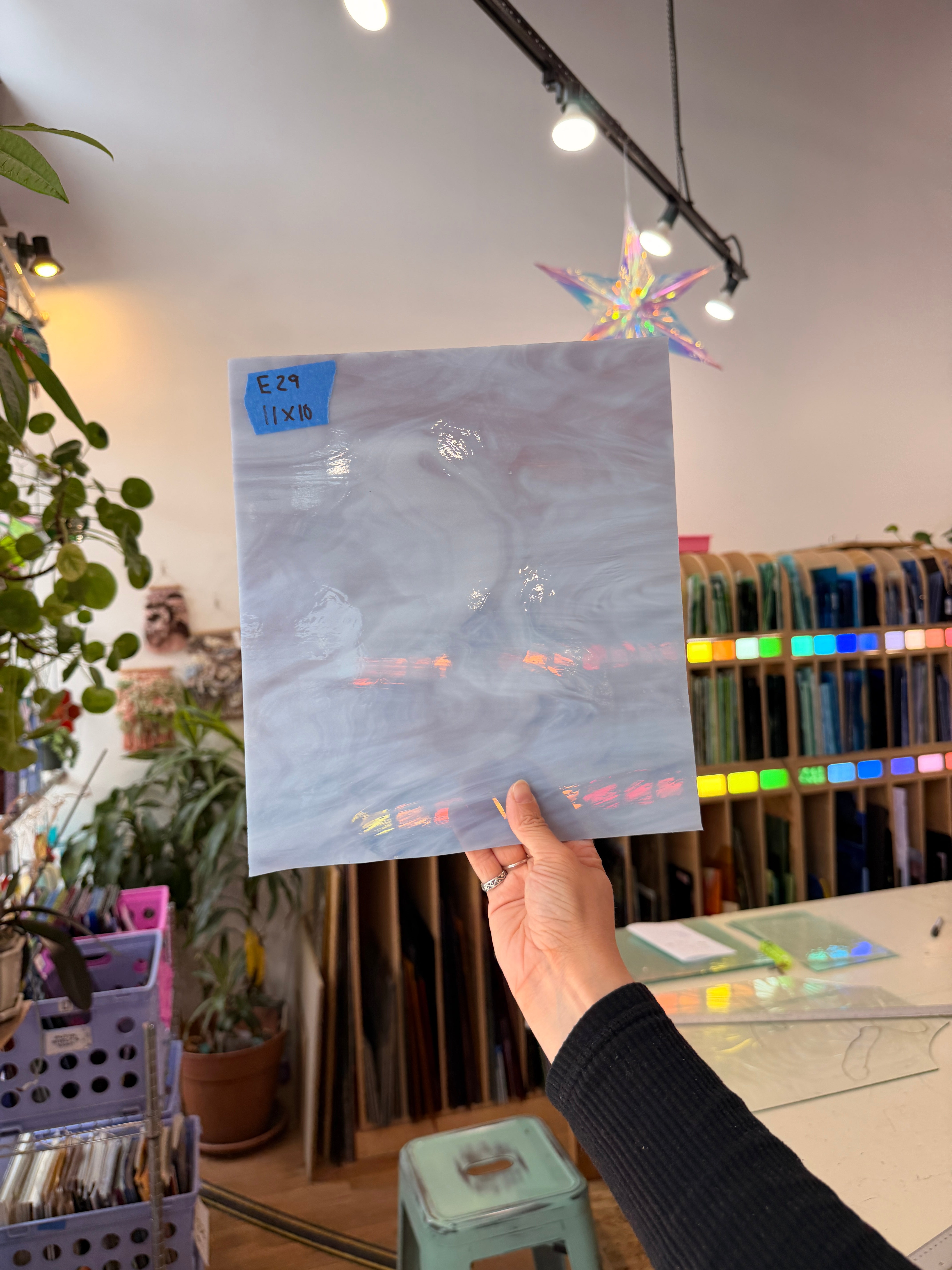 Wispy Purple White Vintage Spectrum Sheet Glass Colorado Glassworks E29 (11x10in)