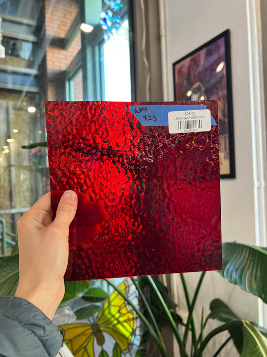 Red English Muffle Wissmach Sheet Glass Colorado Glassworks 8x8in (WM-05960237)