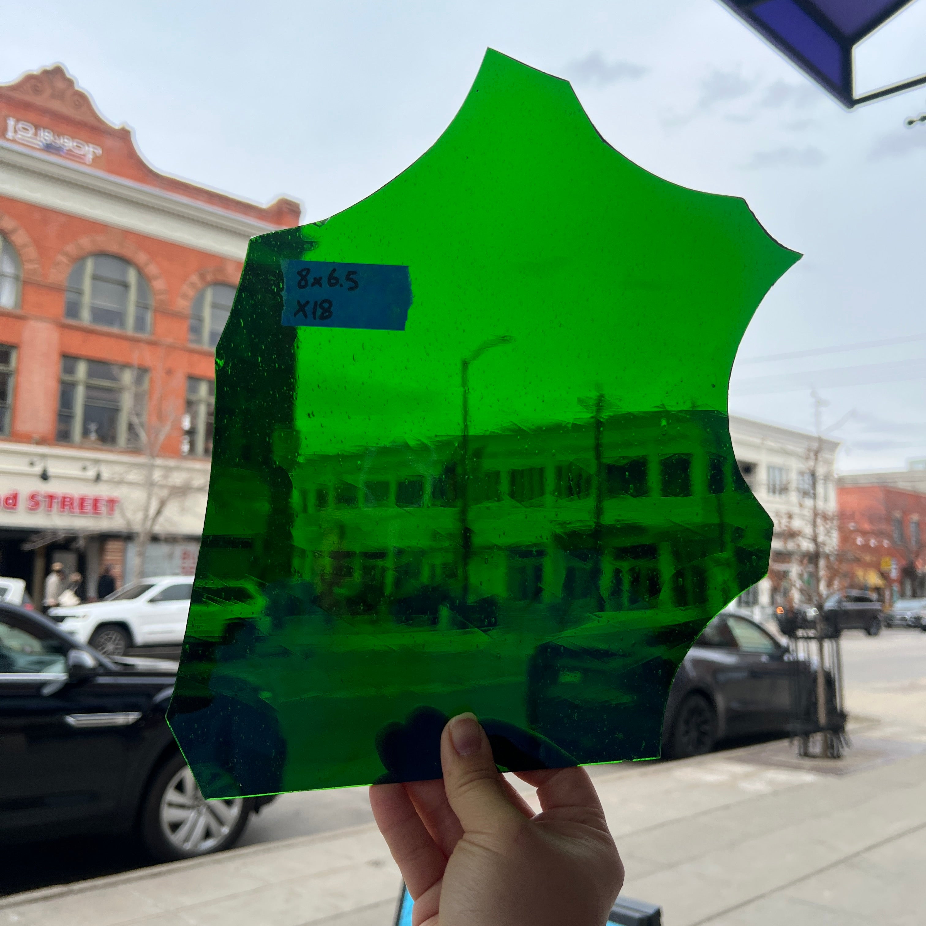 Green Mouth Blown Antique Sheet Glass Colorado Glassworks
