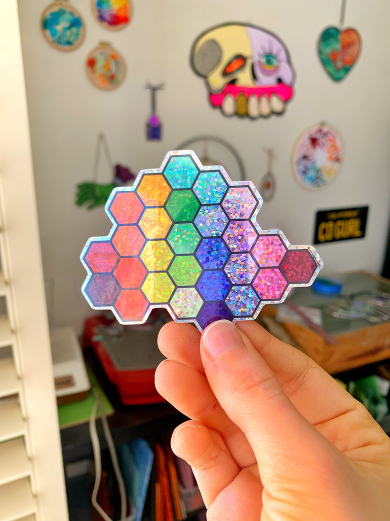 COGW Stickers and Sticker Packs Merch Colorado Glassworks Sparkly Rainbow Honeycomb  