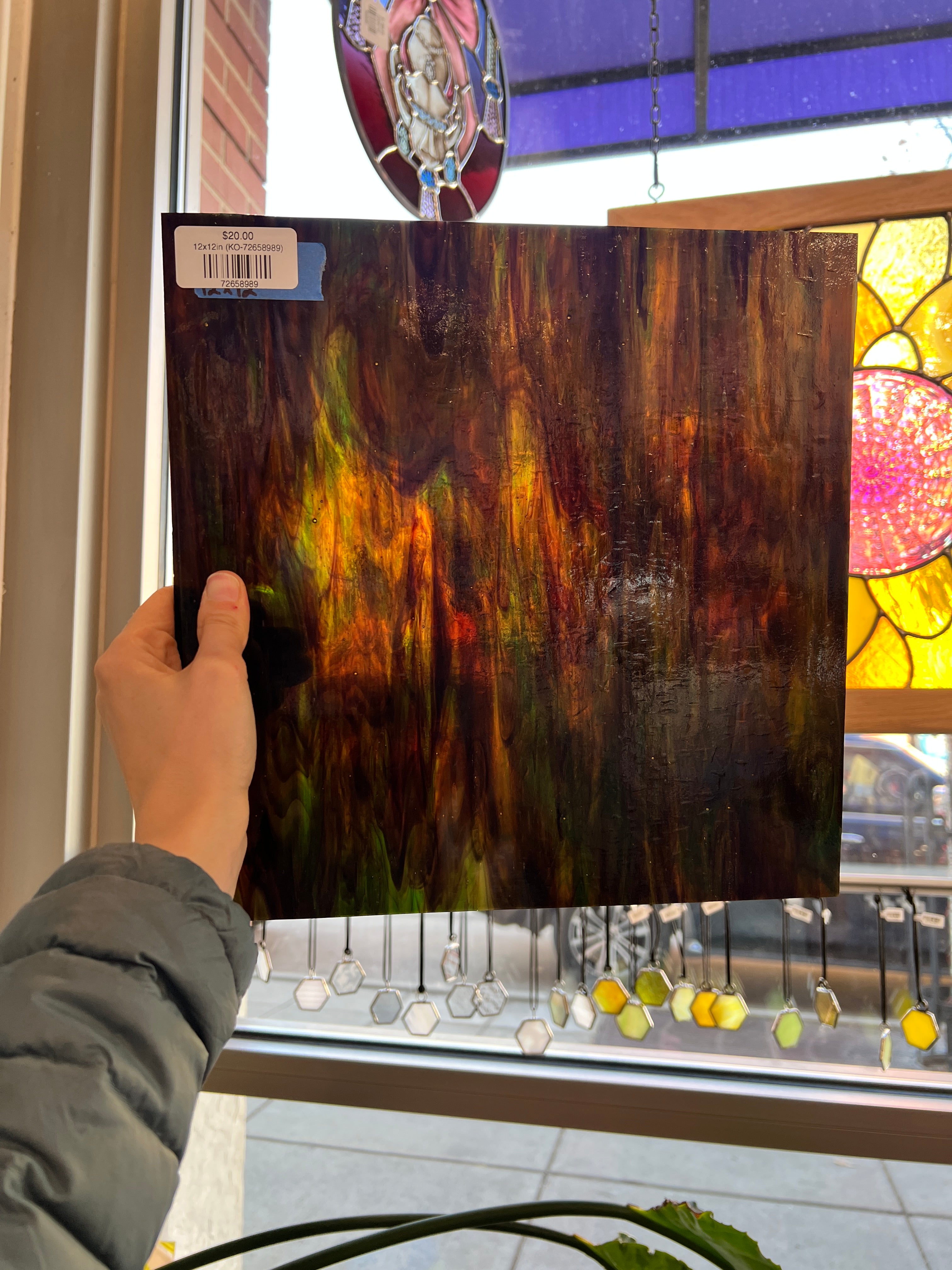 Dark Brown Green Wispy Kokomo Sheet Glass Colorado Glassworks