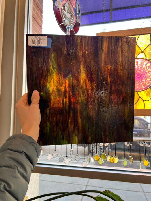 Dark Brown Green Wispy Kokomo Sheet Glass Colorado Glassworks