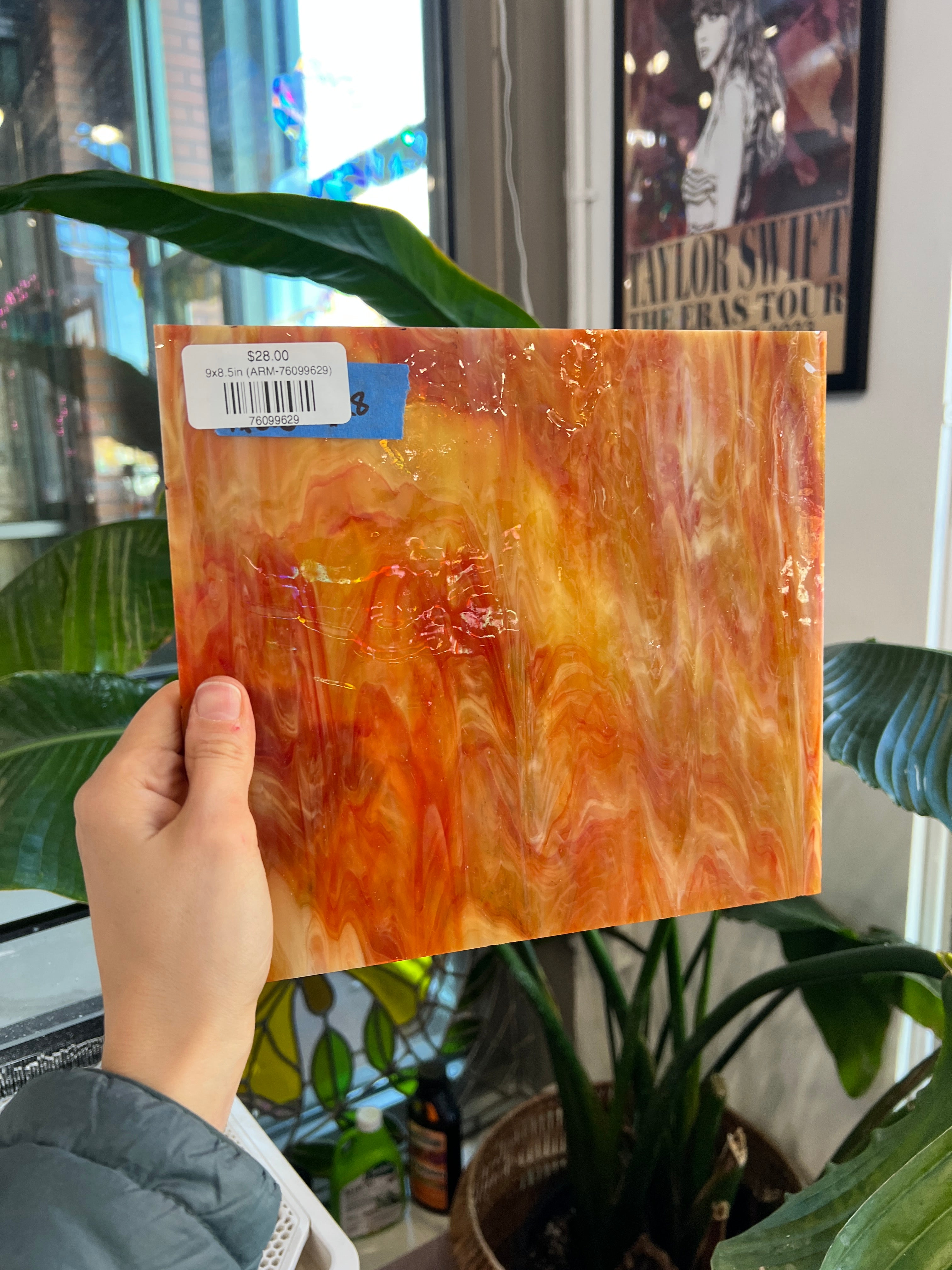 Orange Red White Wispy Armstrong Colorado Glass Works 9x8.5in (ARM-76099629)