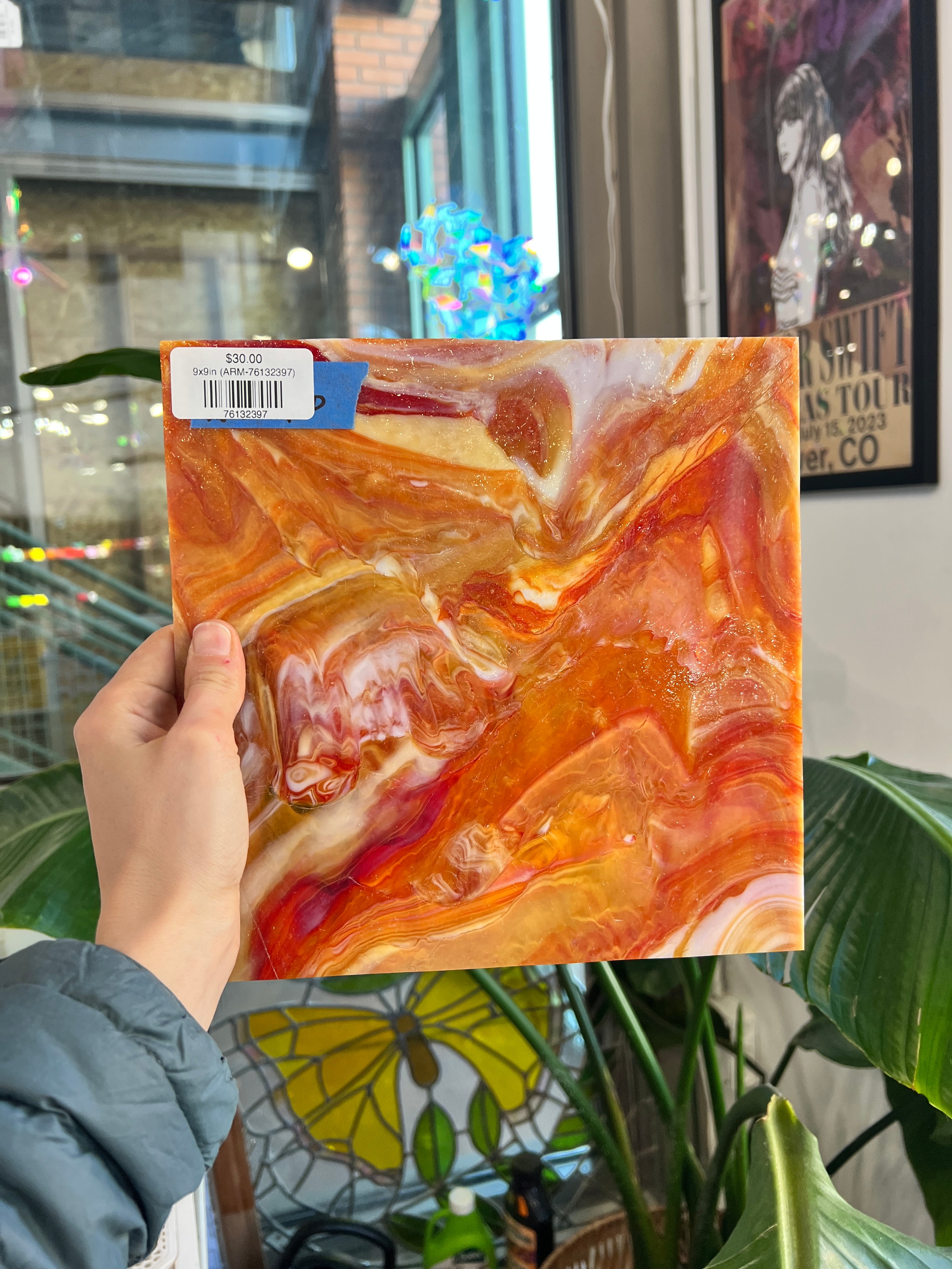 Orange Red White Wispy Armstrong Colorado Glass Works 9x9in (ARM-76132397)