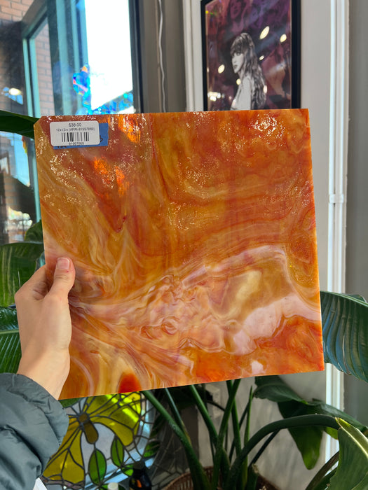 Orange Red White Wispy Armstrong Colorado Glass Works 12x12in (ARM-81997869)