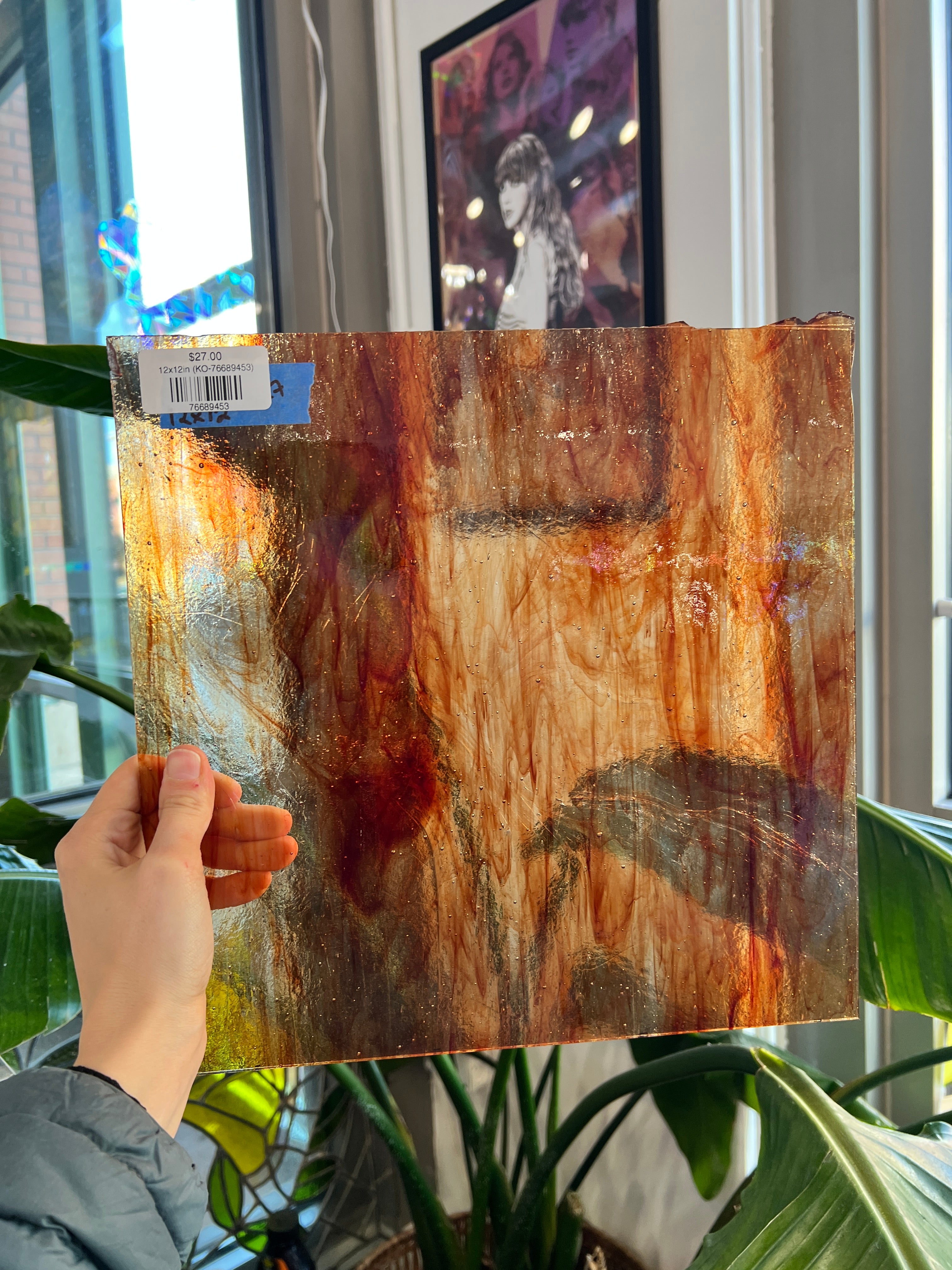 Red-Orange Clear Wispy Kokomo Sheet Glass Colorado Glassworks 12x12in (KO-76689453)