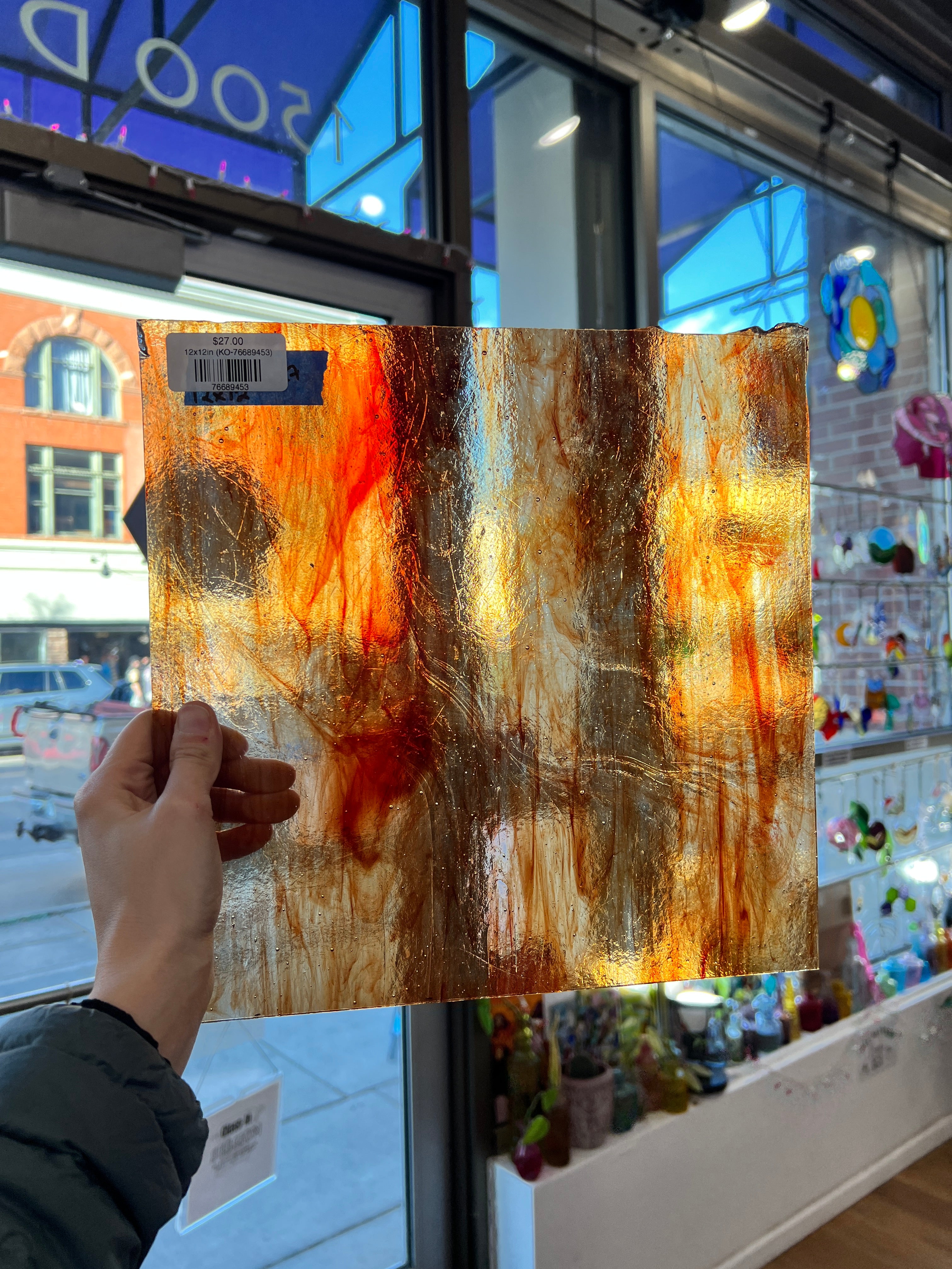 Red-Orange Clear Wispy Kokomo Sheet Glass Colorado Glassworks