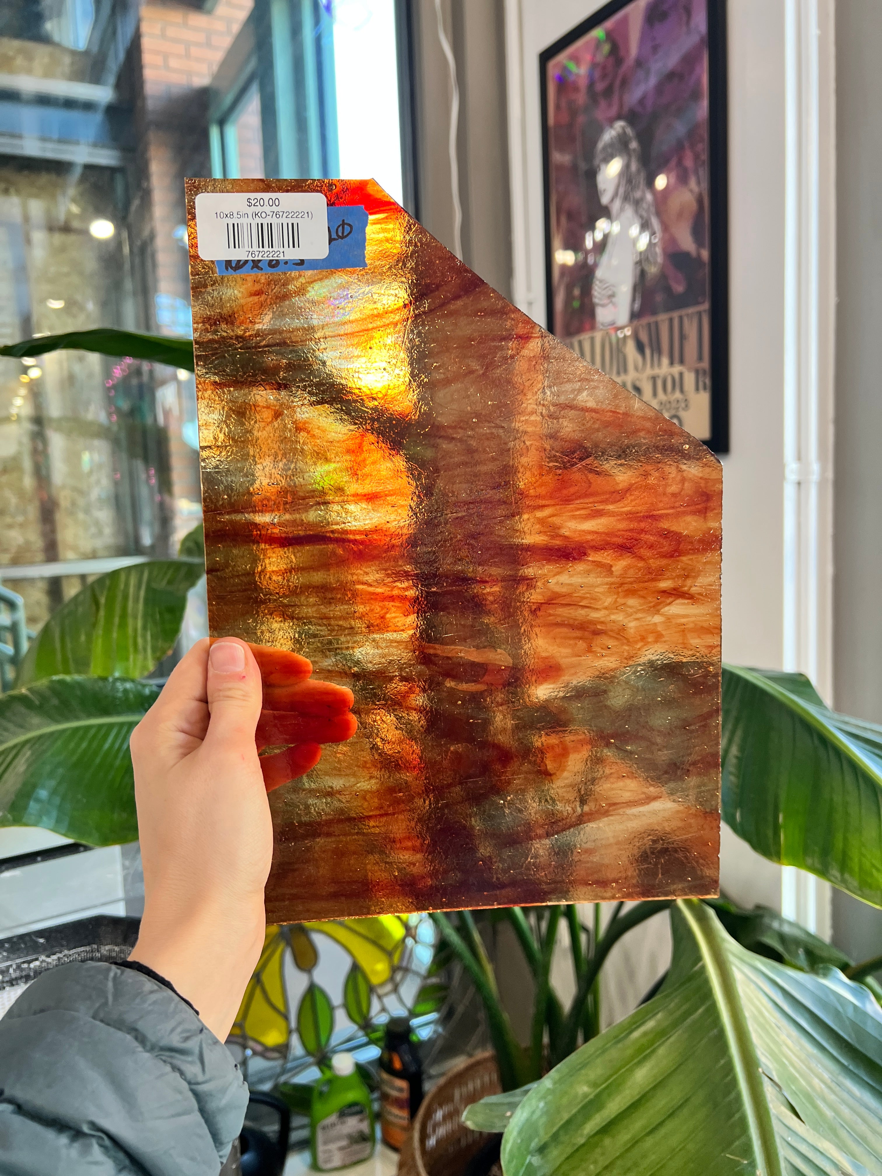 Red-Orange Clear Wispy Kokomo Sheet Glass Colorado Glassworks 10x8.5in (KO-76722221)