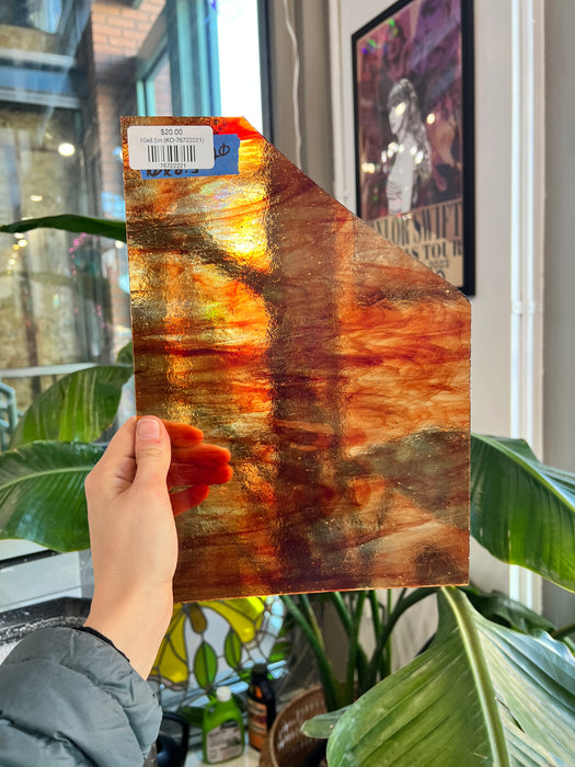 Red-Orange Clear Wispy Kokomo Sheet Glass Colorado Glassworks 10x8.5in (KO-76722221)