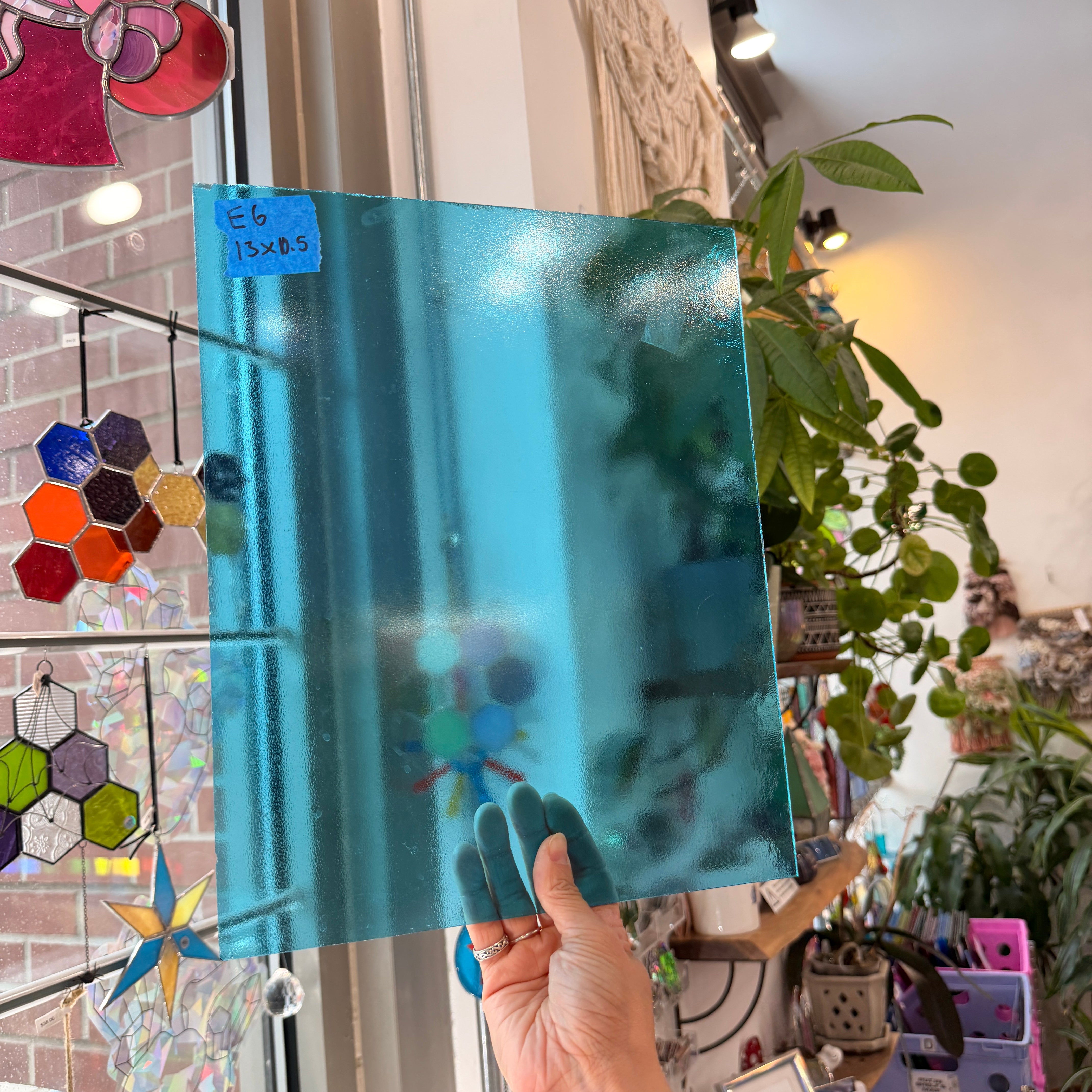 Transparent Blue Textured Sheet Glass Bullseye