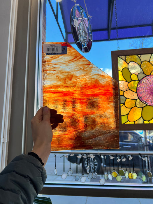 Red-Orange Clear Wispy Kokomo Sheet Glass Colorado Glassworks