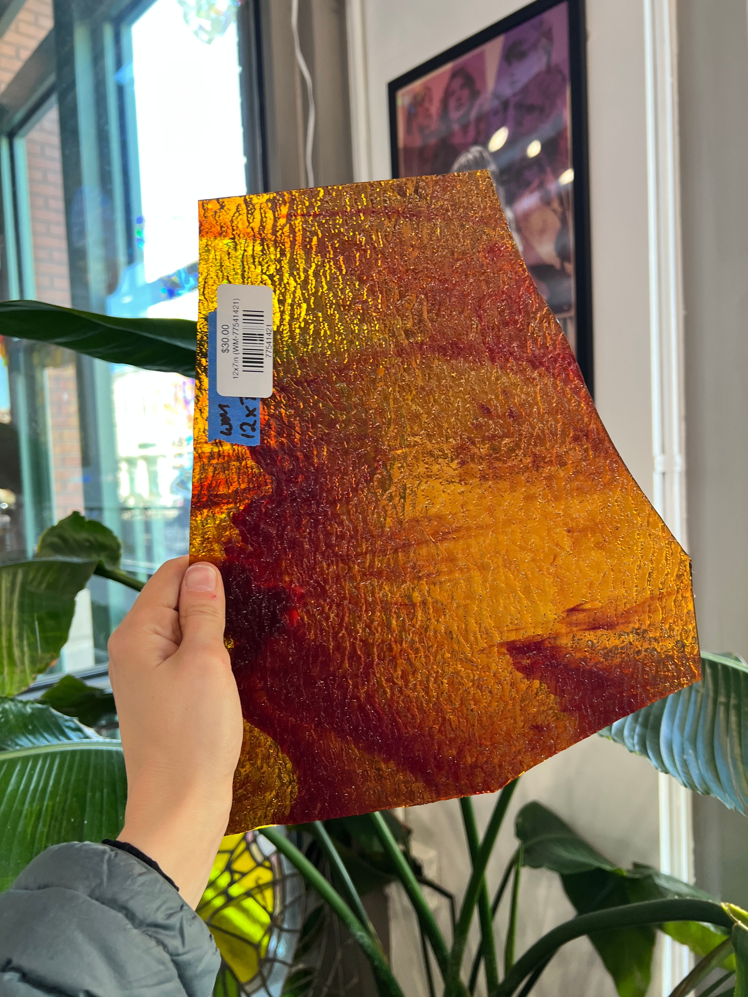 Textured Amber Orange Wispy Wissmach Sheet Glass Colorado Glassworks