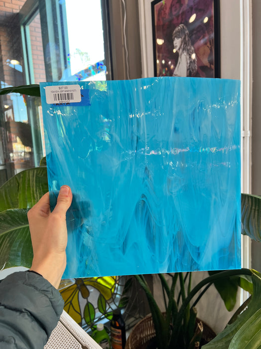 Blue White Wispy Vintage Spectrum Sheet Glass Bullseye