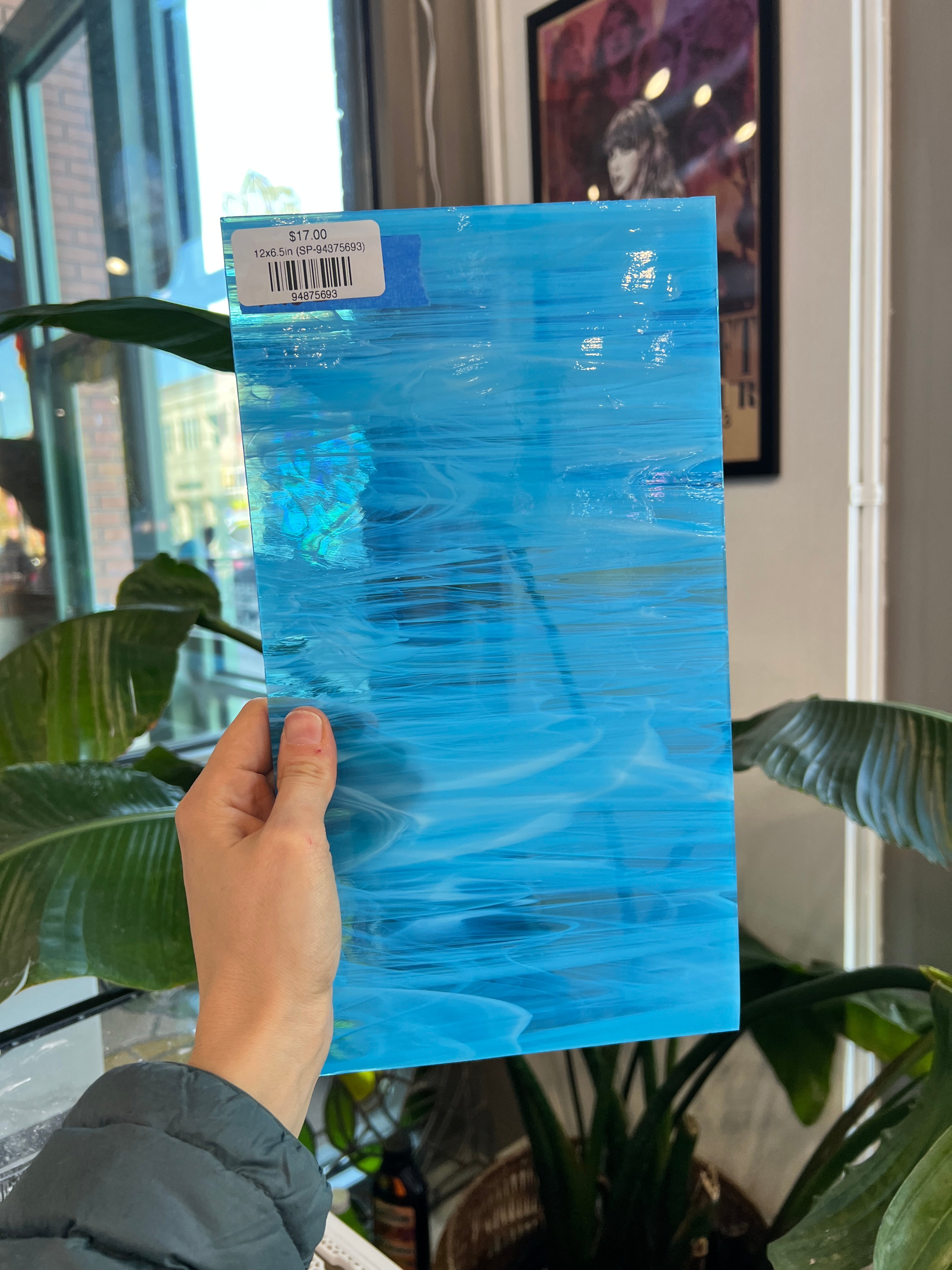 Blue White Wispy Vintage Spectrum Sheet Glass Bullseye 12x6.5in (SP-94875693)