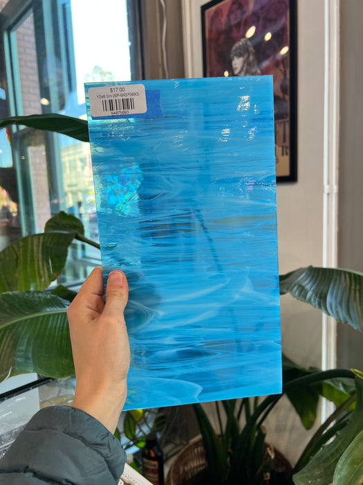 Blue White Wispy Vintage Spectrum Sheet Glass Bullseye 12x6.5in (SP-94875693)