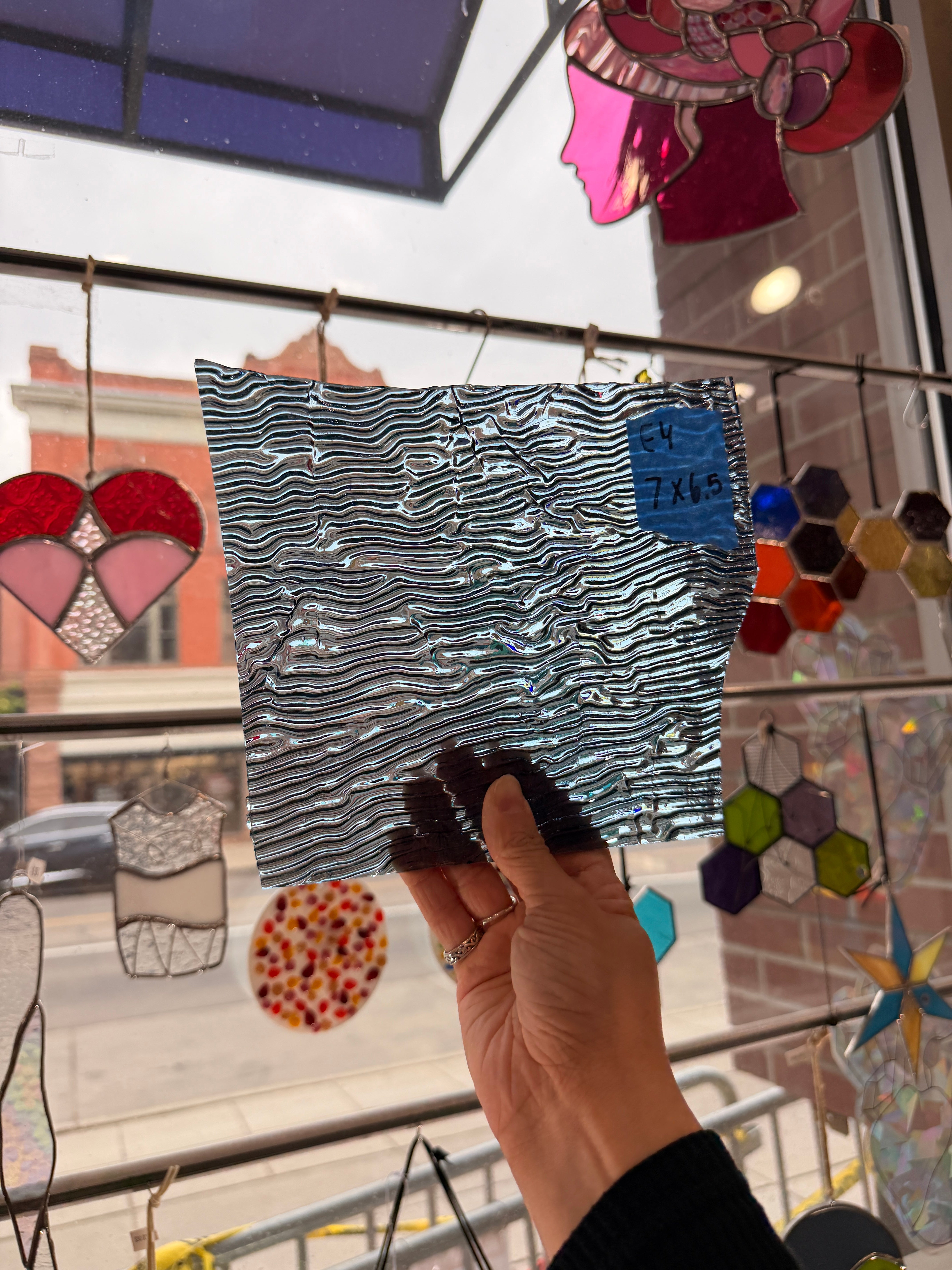 Light Blue Squiggle Vintage Uroboros Sheet Glass Colorado Glassworks