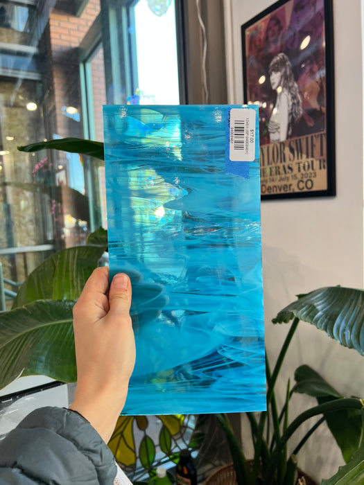 Blue White Wispy Vintage Spectrum Sheet Glass Bullseye 12x6in (SP-94908461)