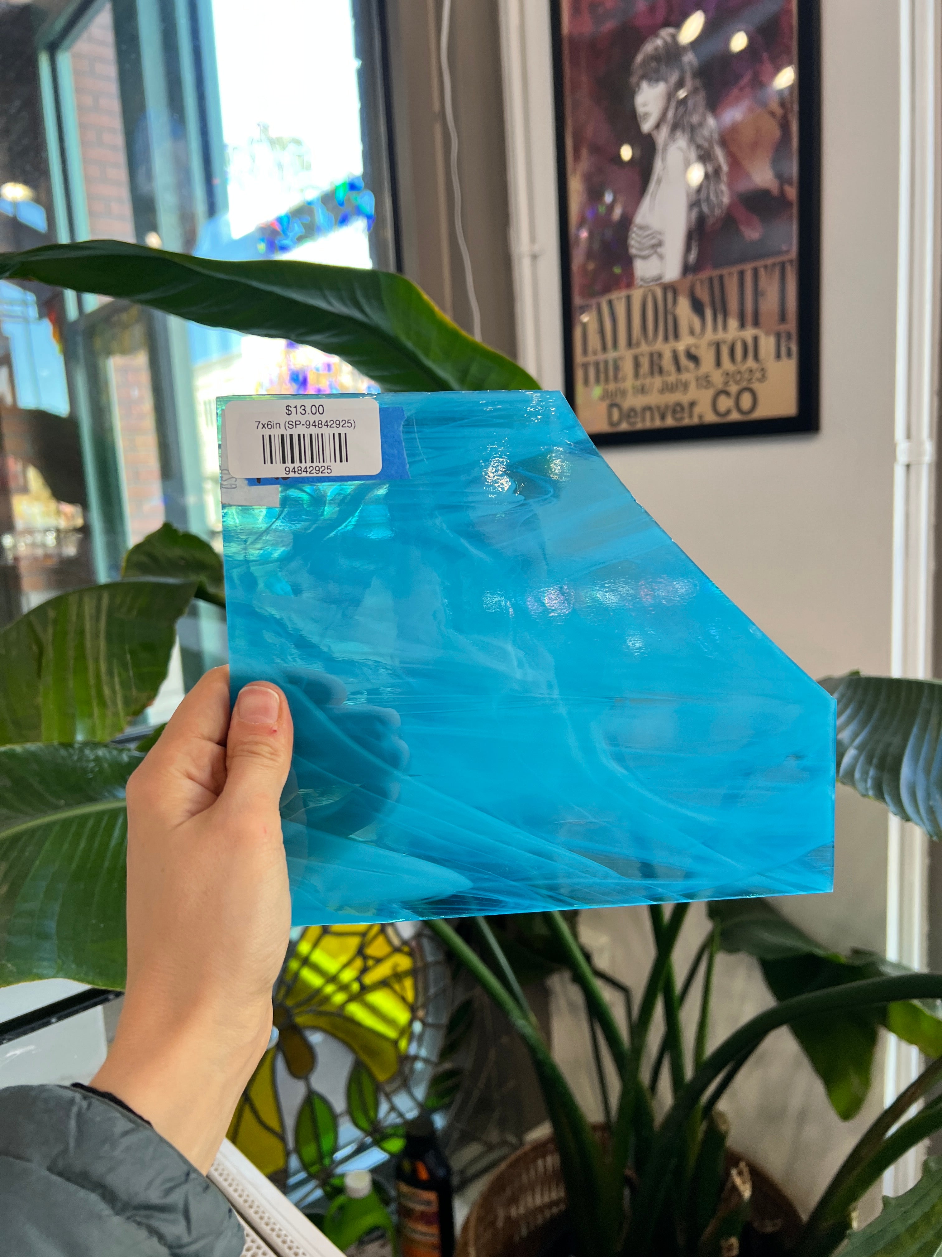 Blue White Wispy Vintage Spectrum Sheet Glass Bullseye 7x6in (SP-94842925)