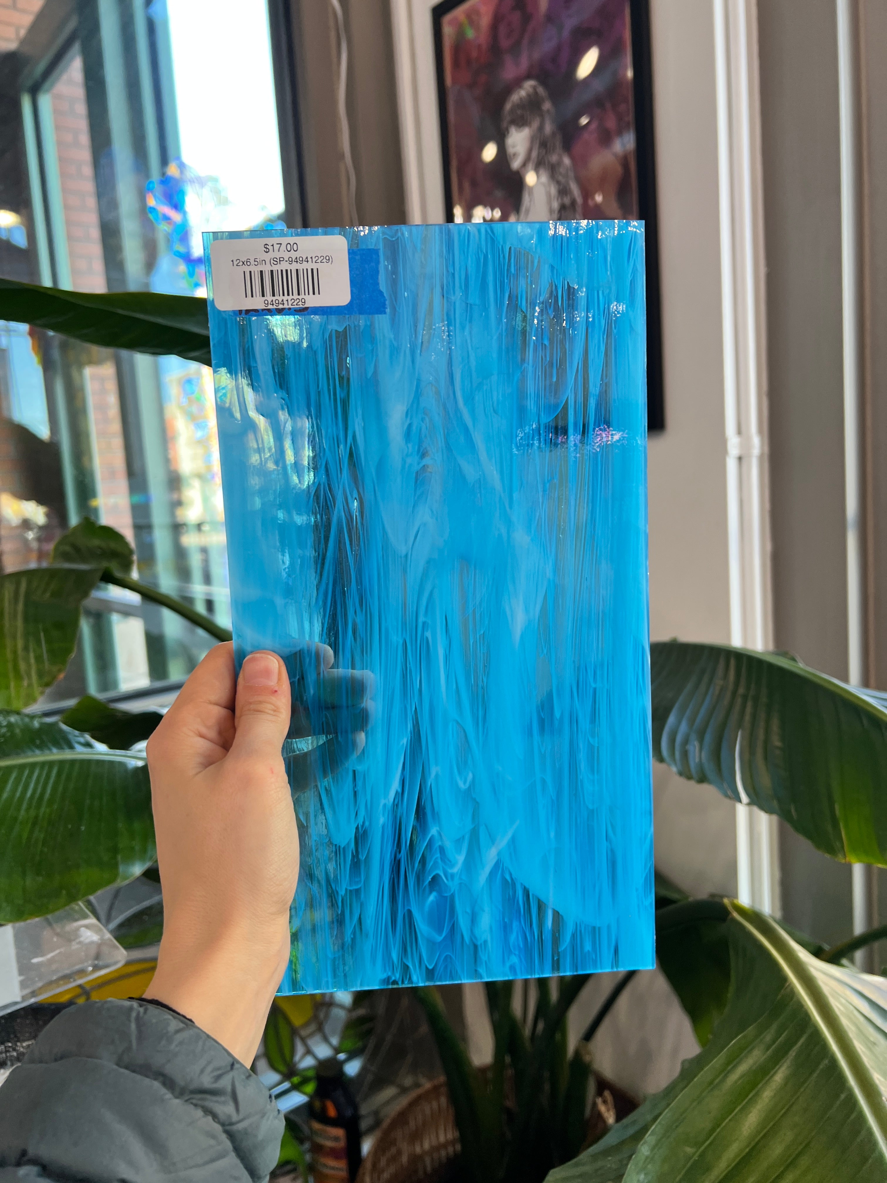 Blue White Wispy Vintage Spectrum Sheet Glass Bullseye 12x6.5in (SP-94941229)