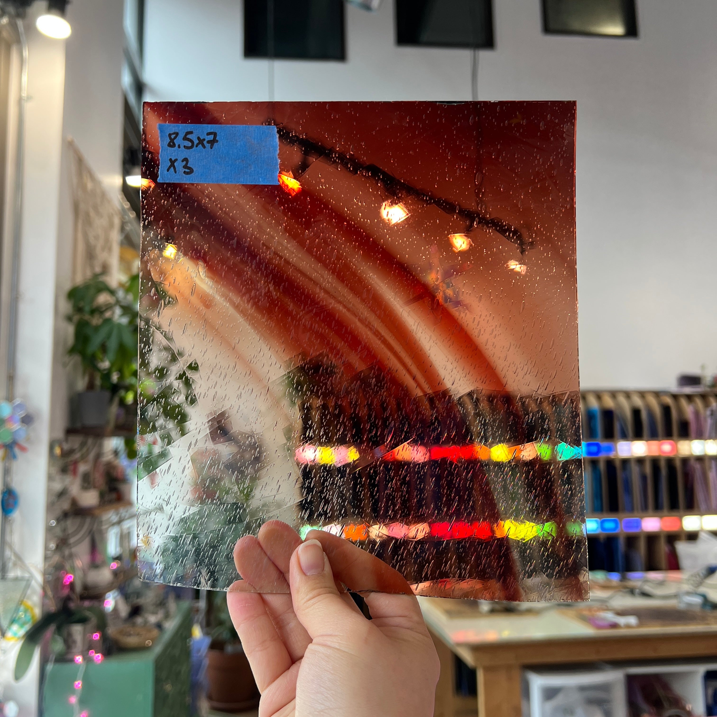 Antique Seedy Red Clear Sheet Glass Colorado Glassworks 8.5x7in