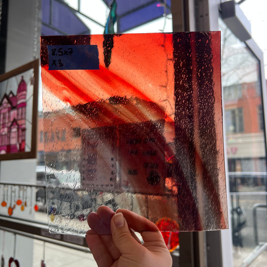 Antique Seedy Red Clear Sheet Glass Colorado Glassworks