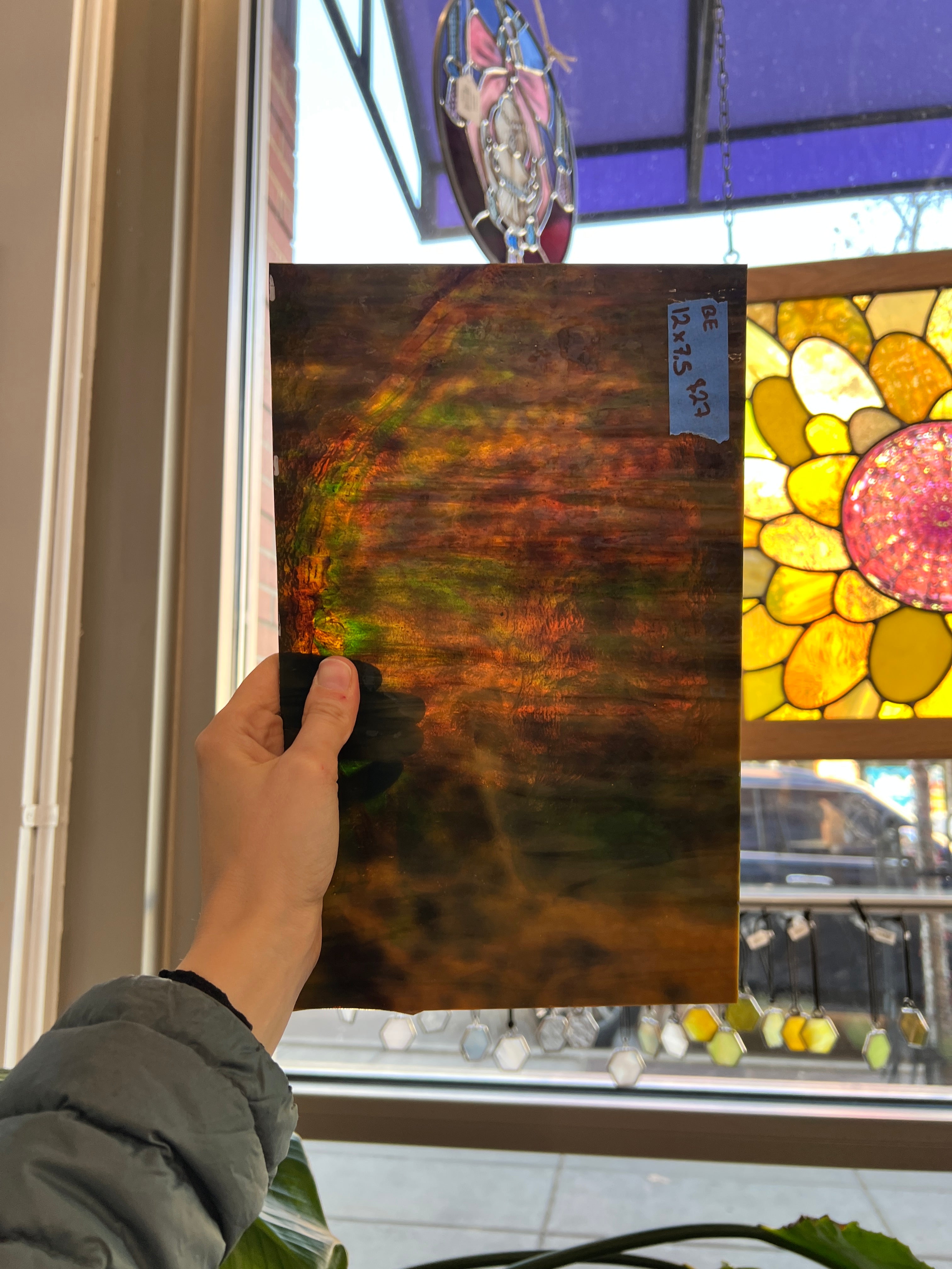 Green Tan Mixed Vintage Bullseye Sheet Glass Colorado Glass Works