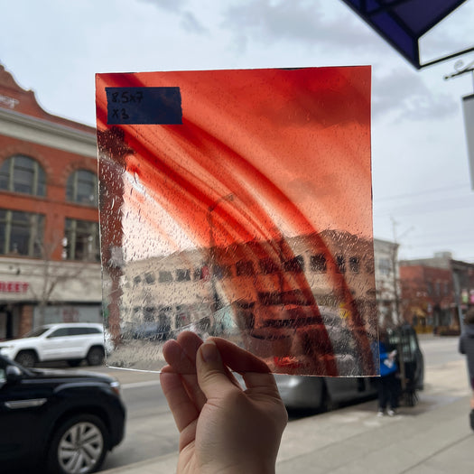 Antique Seedy Red Clear Sheet Glass Colorado Glassworks